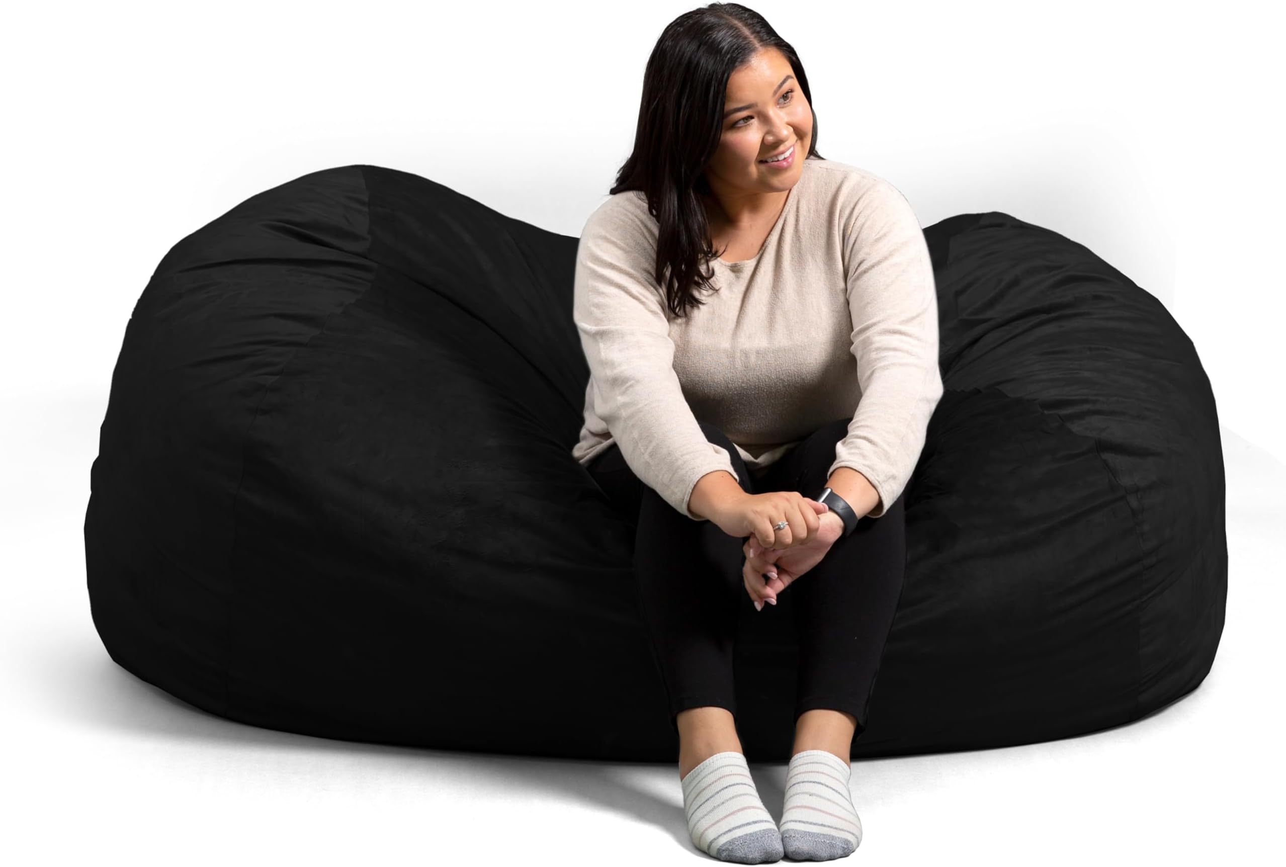 Big Joe Fuf 7Ft Giant Foam Bean Bag Chair, Oversized Couch with Removable Cover for Kids, Teens, Adults, Jet Black Plush, Soft Polyester, 7 Foot