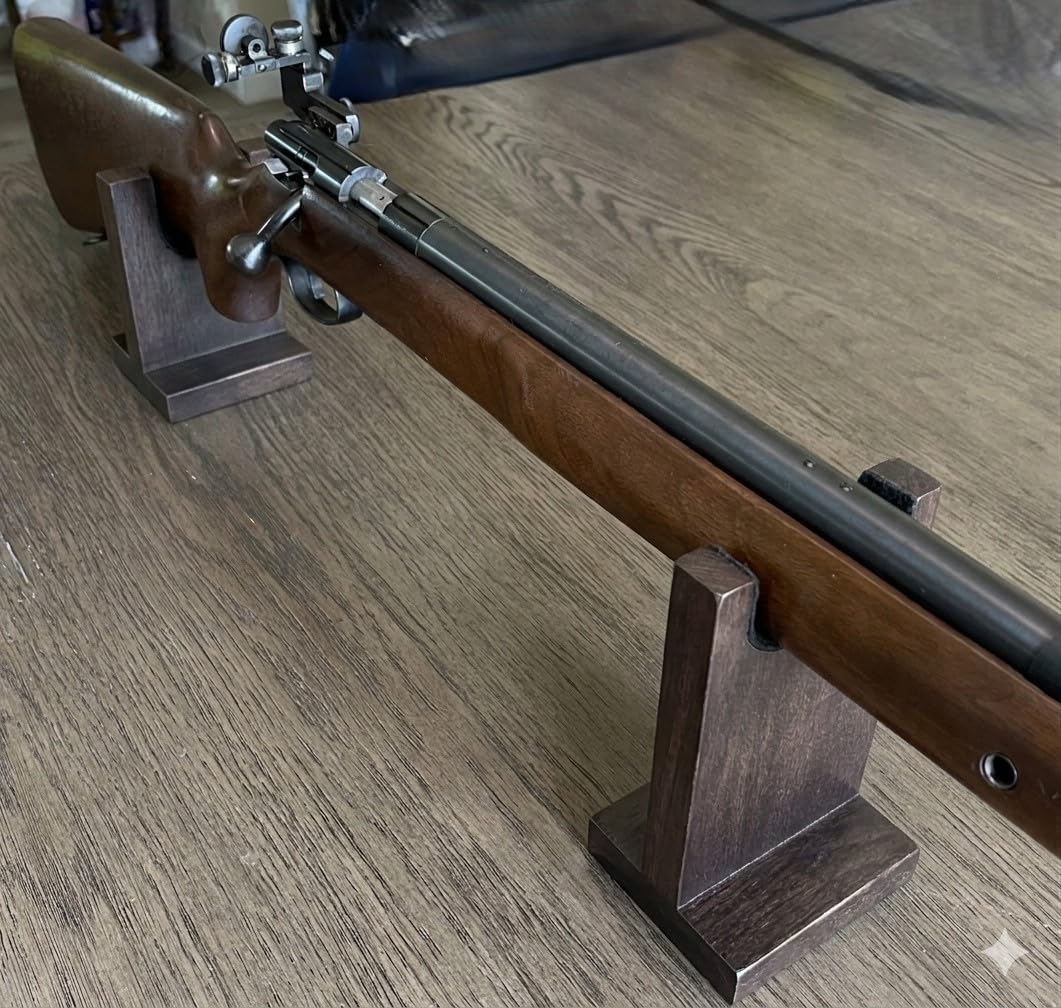 Rustic WIDE Top Wood Gun Display Stands, display stands for rifles, shotguns, long guns, firearms, weapons and collectables, for Displays, Shows, and Exhibits.