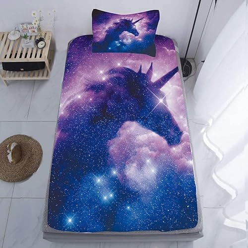 Miniatura 2 de Juego de sábanas de unicornio tamaño individual, juego de sábanas de unicornio galaxia tamaño individual, sábanas individuales para niños, niñas,
