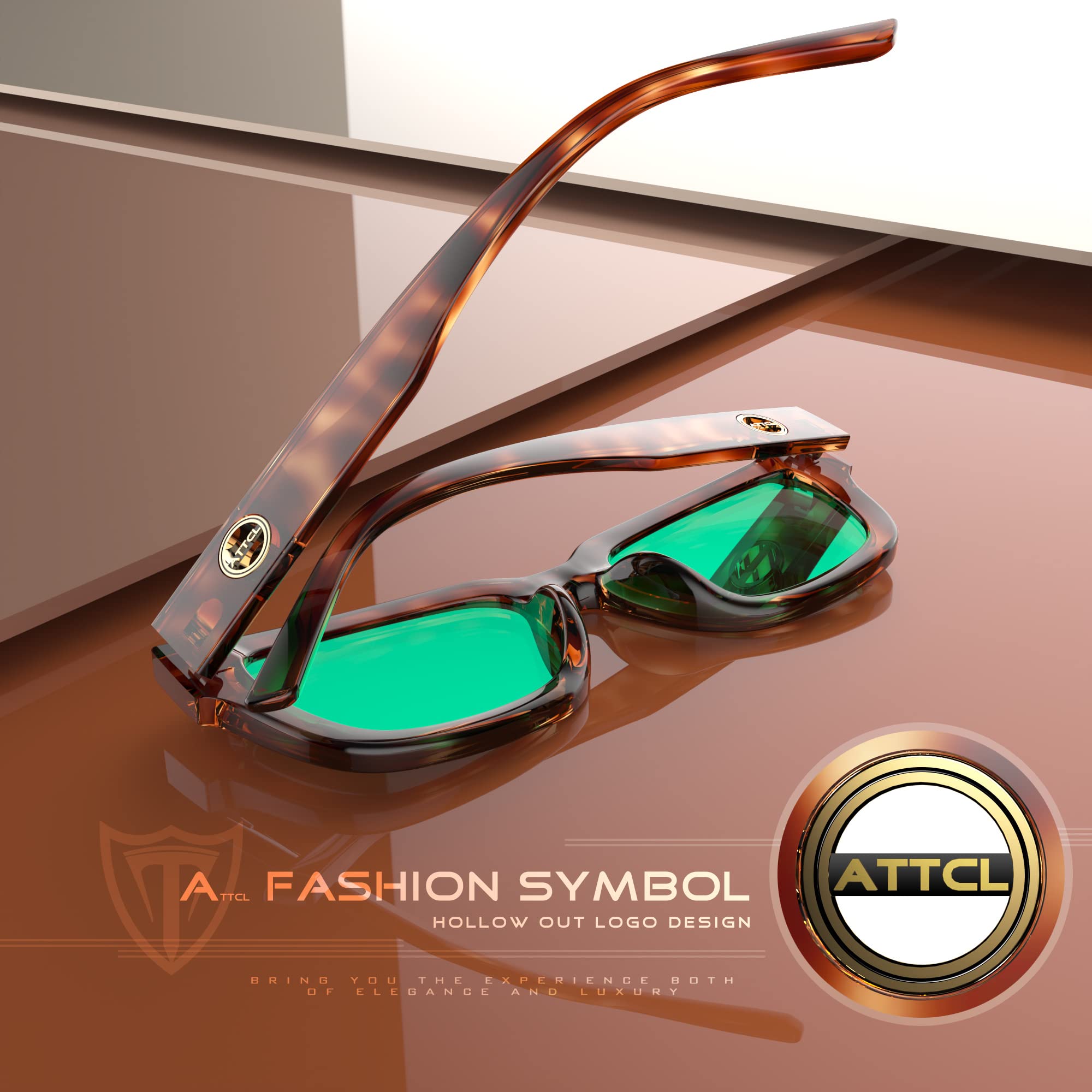 ATTCL Polarized Sunglasses for Women Men Fashion Trendy Golden Circle Rectangle Sunglasses