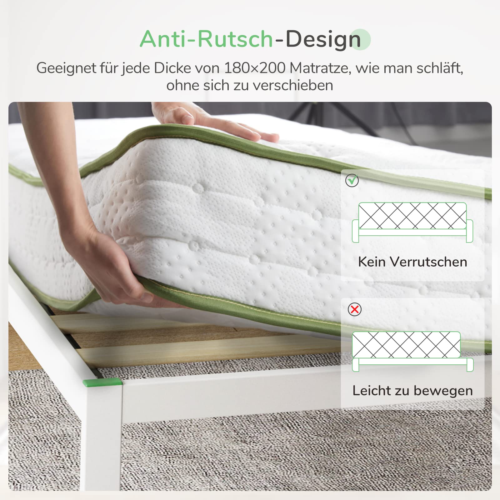 Novilla Metallbett Metallrahmenbett mit Lattenrost Bettgestell Für Erwachsene Kinder Jugendliche 180x200 cm Weiß