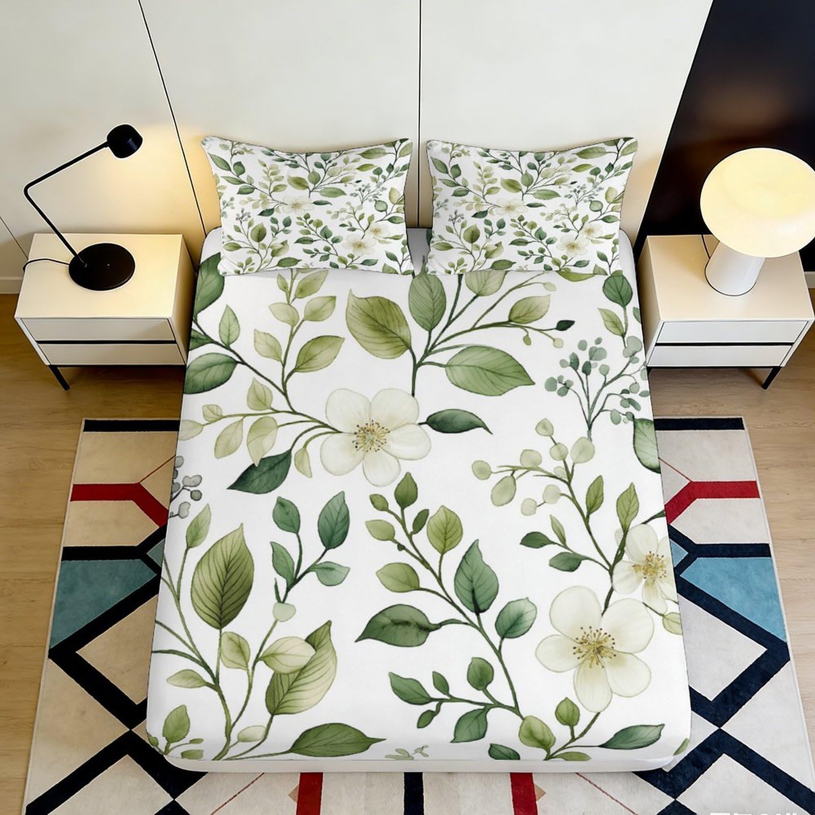 Qjzxknhpgr Style-8 3D Printed Green Leaf Fitted Sheet Microfiber Soft Botanical Floral Mattress Cover For Bedroom Guest Room Decor 90X200x25cm
