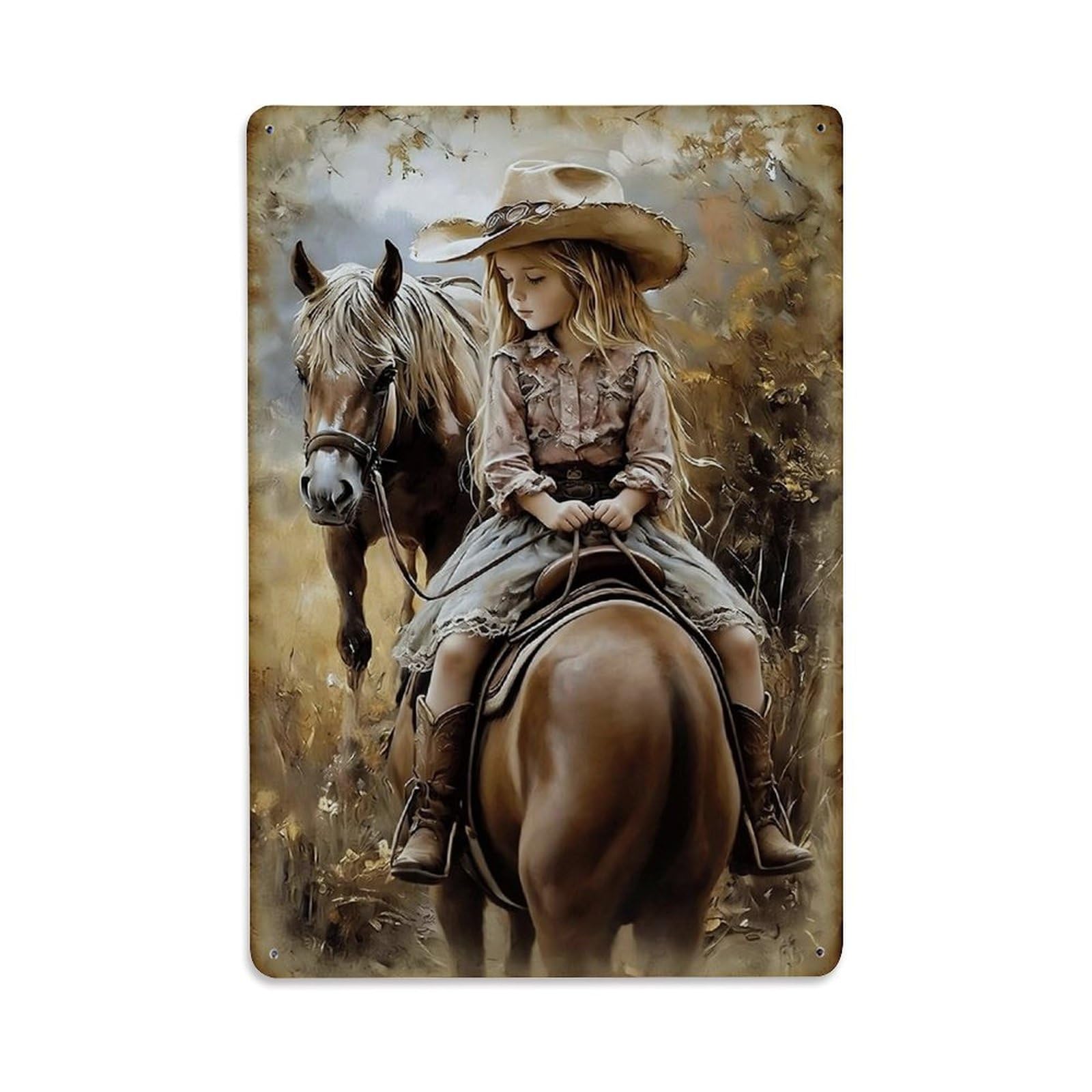 Western Cowgirl Horse Riding Scene Tin Sign Metal Poster Vintage Metal Signs for Home Man Cave Bar Cafe Kitchen laundry room Wall Decorations Gift 8x12Inch
