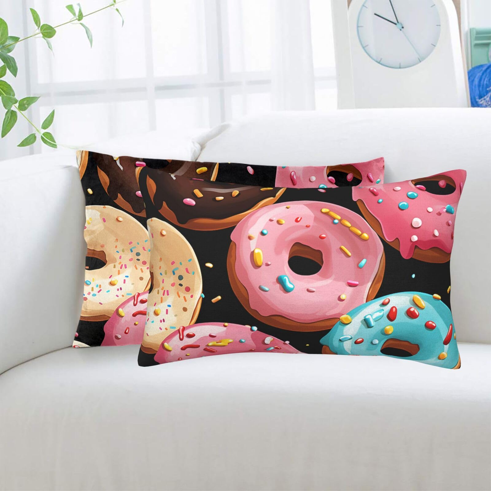 Donuts Standard Pillowcases Sets of 2, Ultra Soft Microfiber Plush Pillow Cases 16"X24" Comfort Decorative Throw Pillow Cover with Hidden Zipper for Bedroom, Sofa, Couch