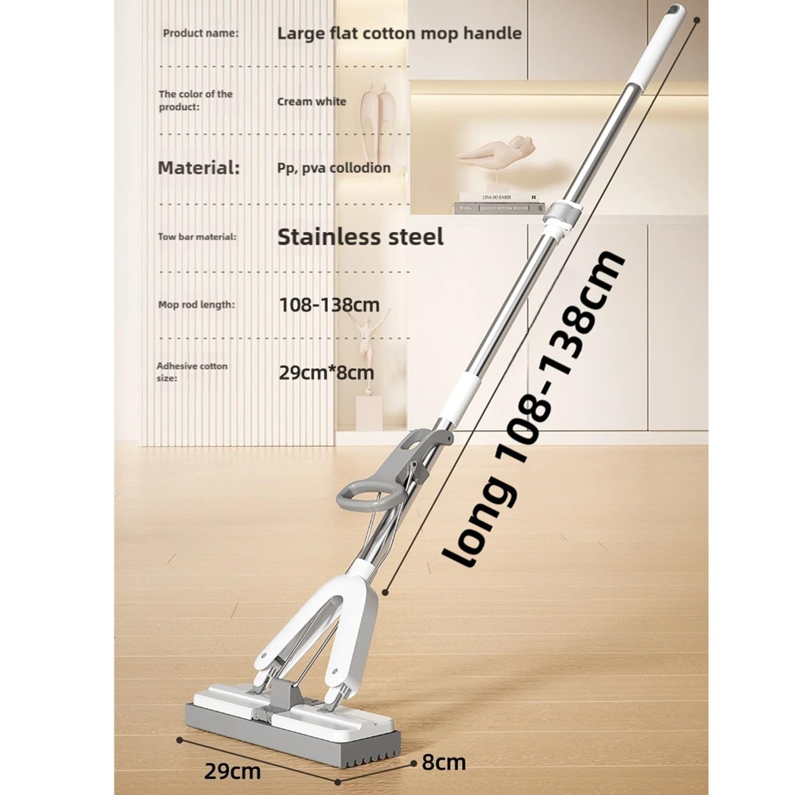 Mopa Plana Escoba fregona Magic con 3 Esponja Ultra Absorbente Permite Limpiar los Suelos sin mojarse y ensuciarse Las Manos Ideal for Todas Las Superficies Lisas(White Gray)
