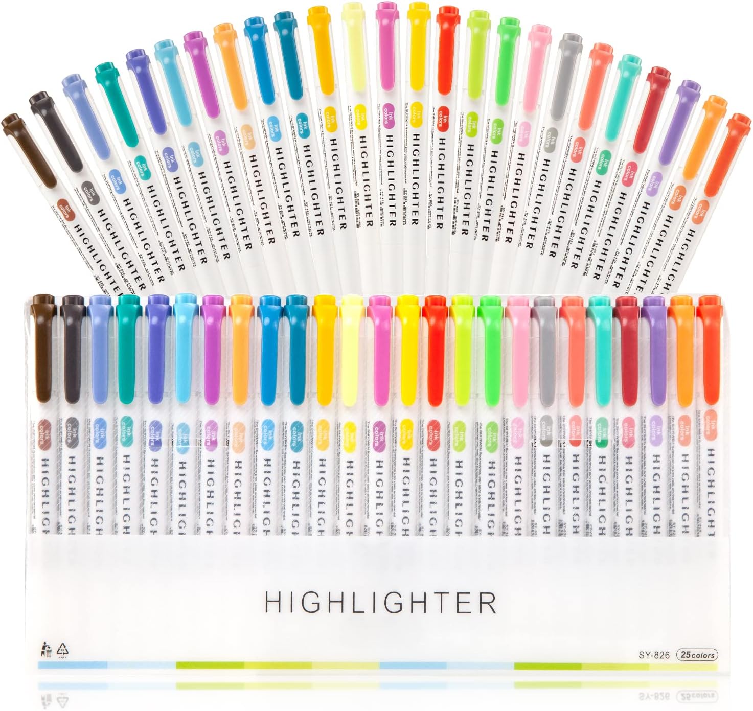 Hmeuest Highlighters, 25 Mild Assorted Colours Highlighter With Dual