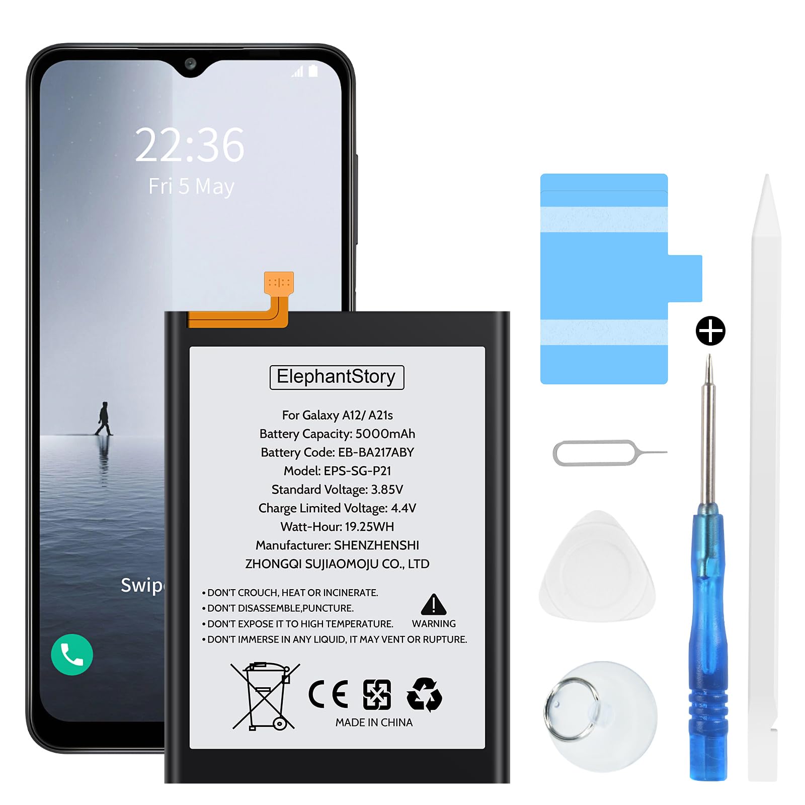 Battery for Galaxy A12, New Li-Polymer Battery Replacement for Samsung Galaxy A12 SM-A125F SM-A125U SM-A125M with Complete Repair Tool Kit