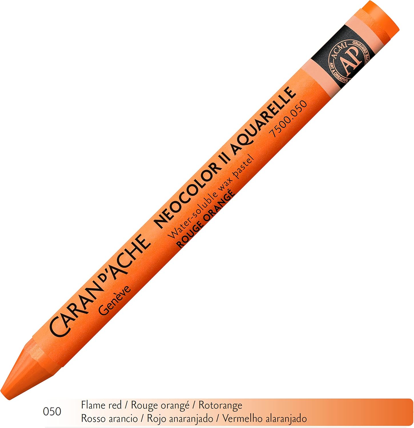 Caran d'Ache Neocolor II 050 Rotorange/Flame Red (7500.050) / Pastel Pack of 10 (1 Pack)/ Made of Water-soluble Wax/for Paper, Cardboard, Glass, Wood, Leather, Fabric, Stone