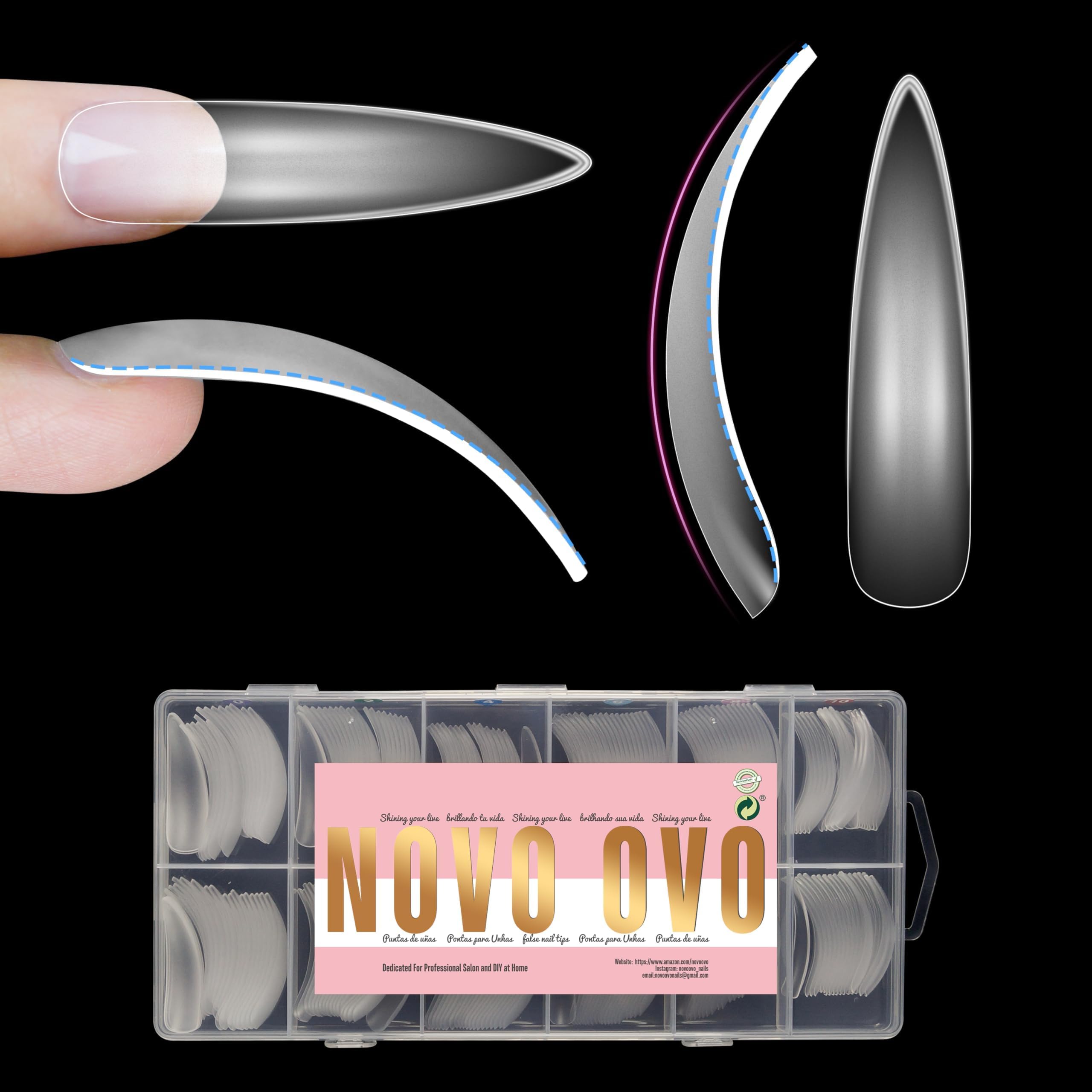 NOVO OVO Halloween XXL Curved Almond Stiletto Nail Tips Press on Full Cover