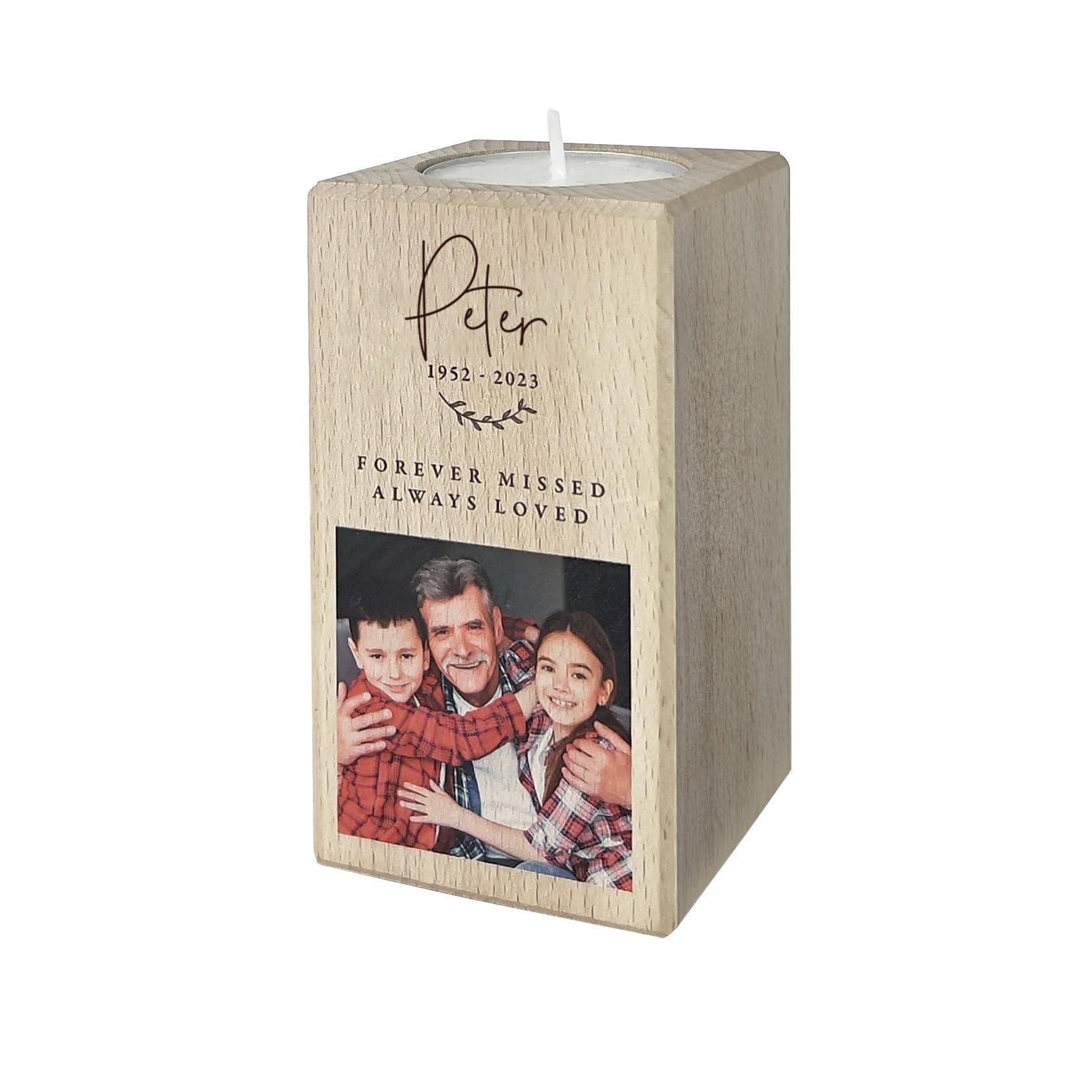 Portacandele commemorativo in legno massiccio personalizzato, con nome e date, regalo per lutto in famiglia, simpatia per la perdita della memoria, 5 ,5 x 5,5 x 13 cm