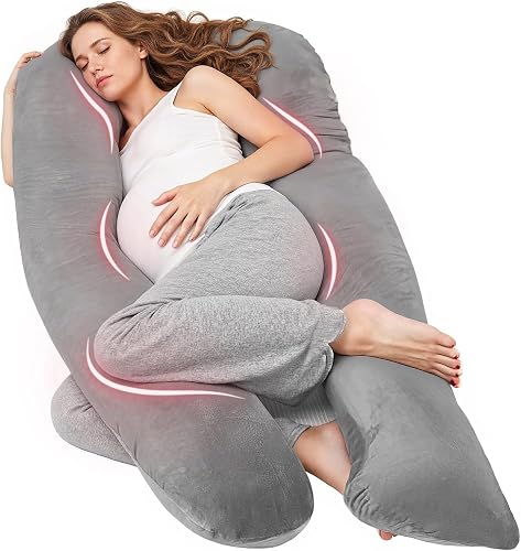 Nuliie Coussin de Grossesse pour Dormir, Oreiller de Corps Complet en Forme de U, Soutien pour Le Dos, Les Hanches et Les Jambes des Femmes Enceintes, avec Une Housse en Velours Lavable (Gris) - 1