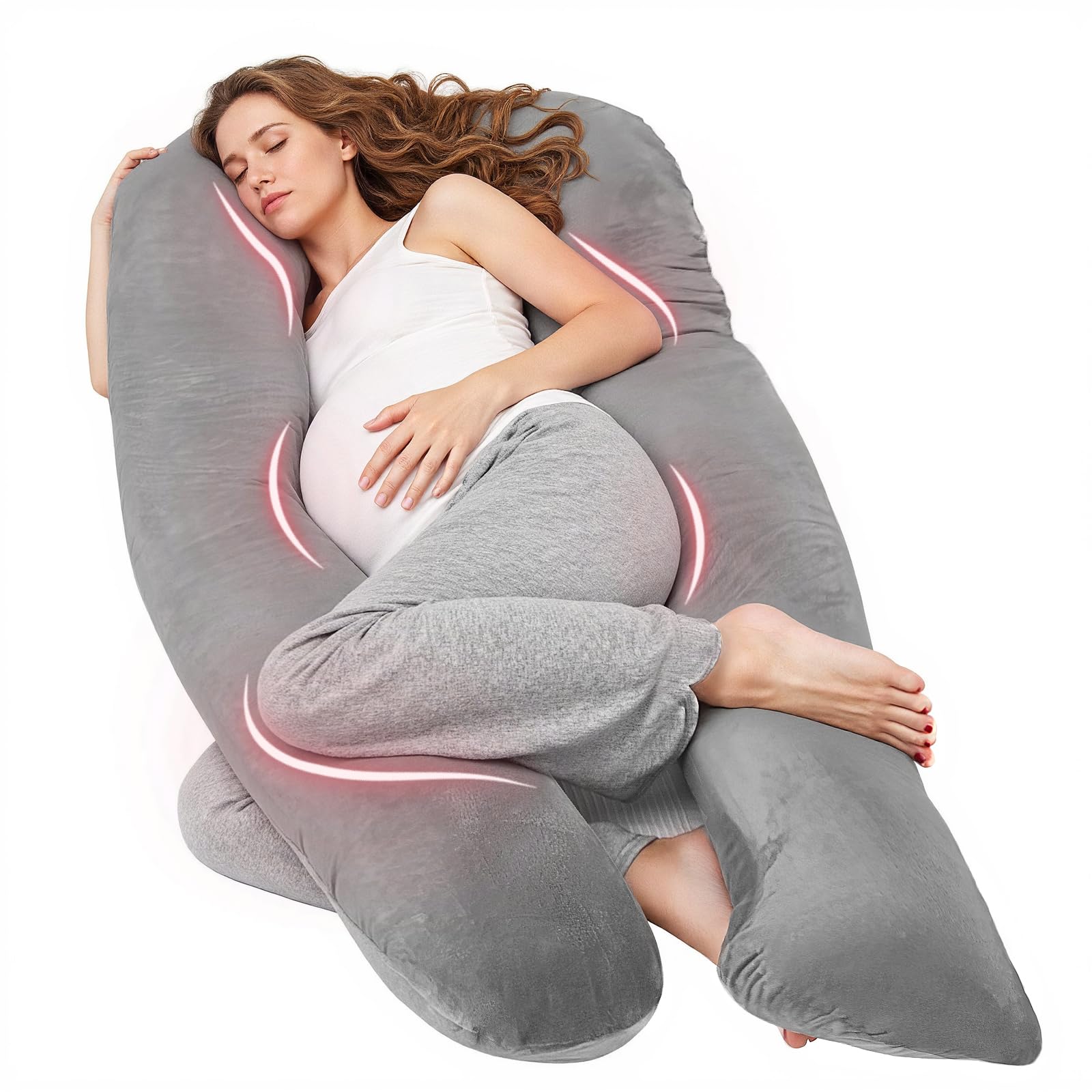 NuliiePregnancy Pillow for Sleeping, U Shaped Full Body Pillow Pregnancy Pillows, Maternity Pillow Support for Back, Hips, Legs for Pregnant Women, With Washable Velvet Cover (Grey)