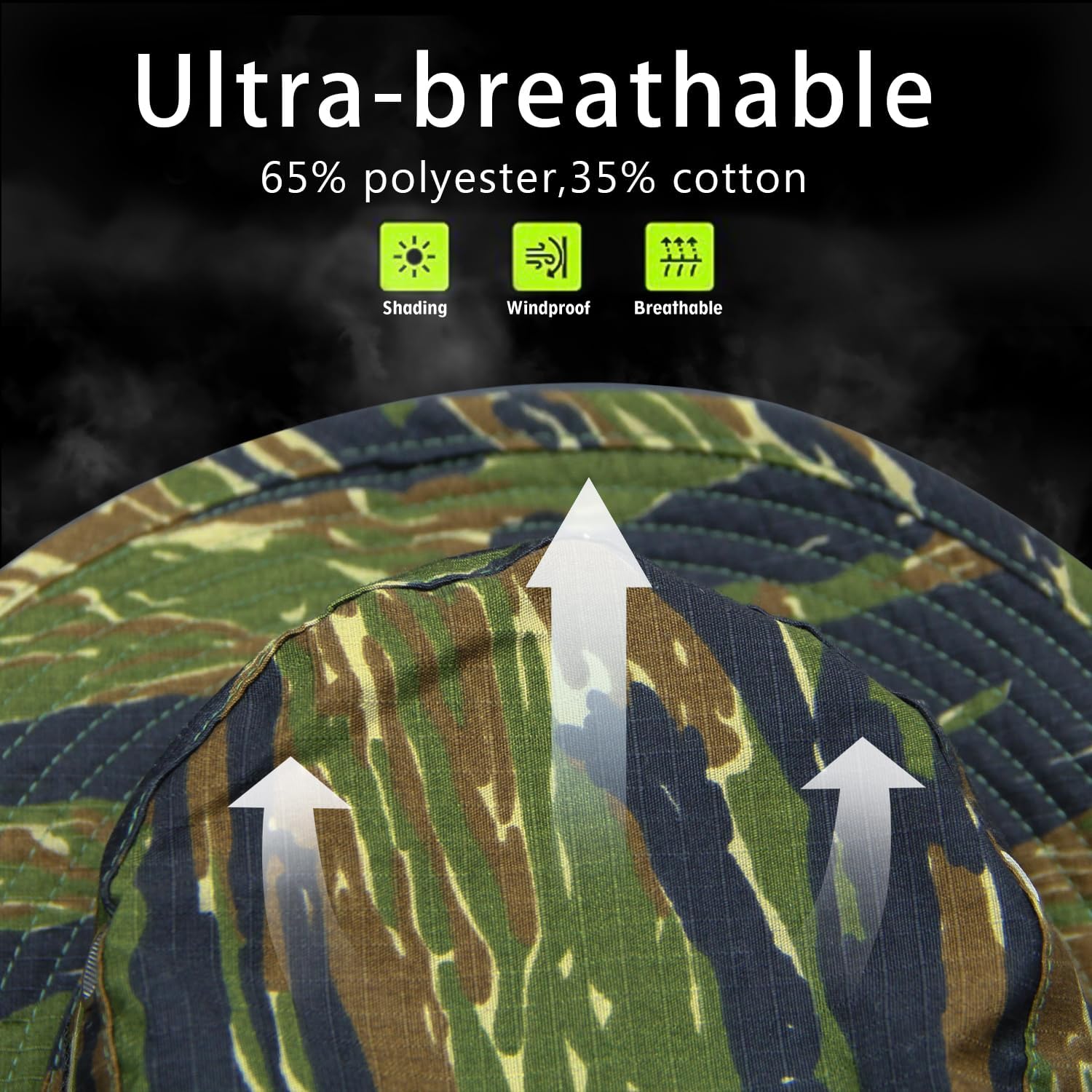 Camo Boonie Hat for Men Women, Military Tactical Wide Brim Bucket Hats, UPF50+ Jungle Sun Hats for Fishing Hunting Safari - Image 3