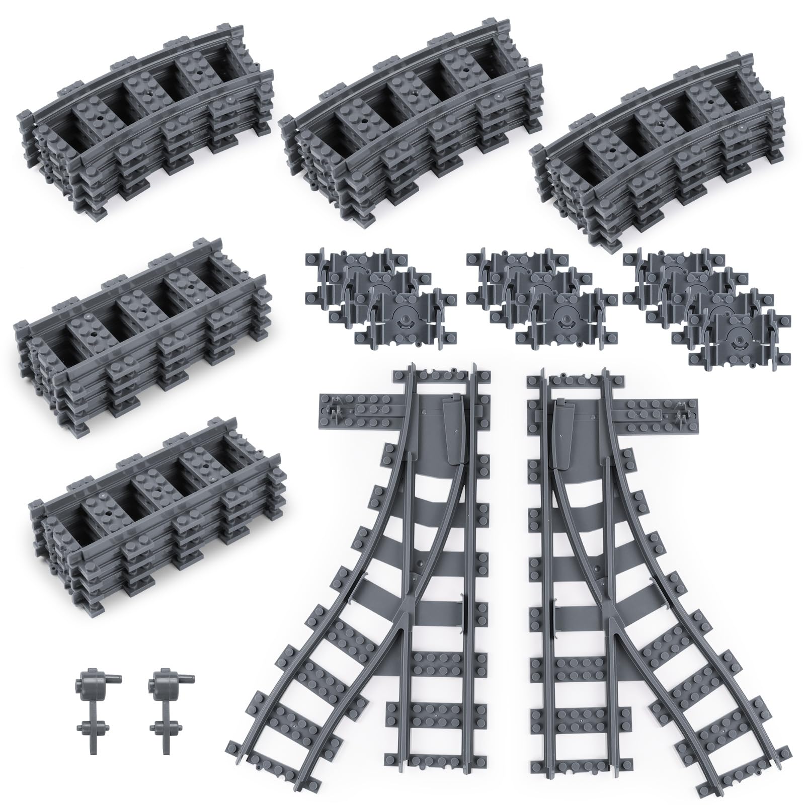 HOTUT City Schienen, 32 Stück City Zug Schienen Set, Bausteine Zug Schienen Set Kompatibel mit dem Marktführer, Spielzeug Eisenbahnschienen für Mädchen und Jungen Geschenk