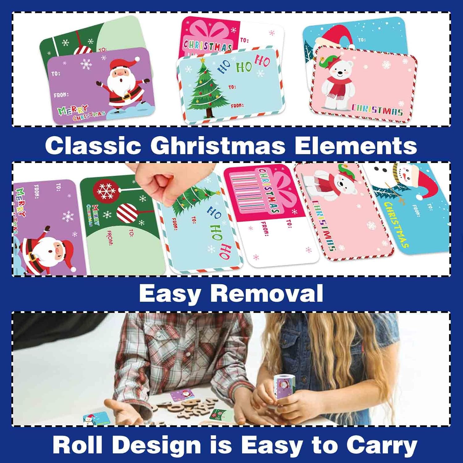 300PCS Christmas Name Tags Stickers, Self-Adhesive Christmas Gift Tags Stickers for Gifts Wrappings Christmas Gift Labels Stickers for Presents Boxes Bags Envelopes Holiday Decoration - Image 3