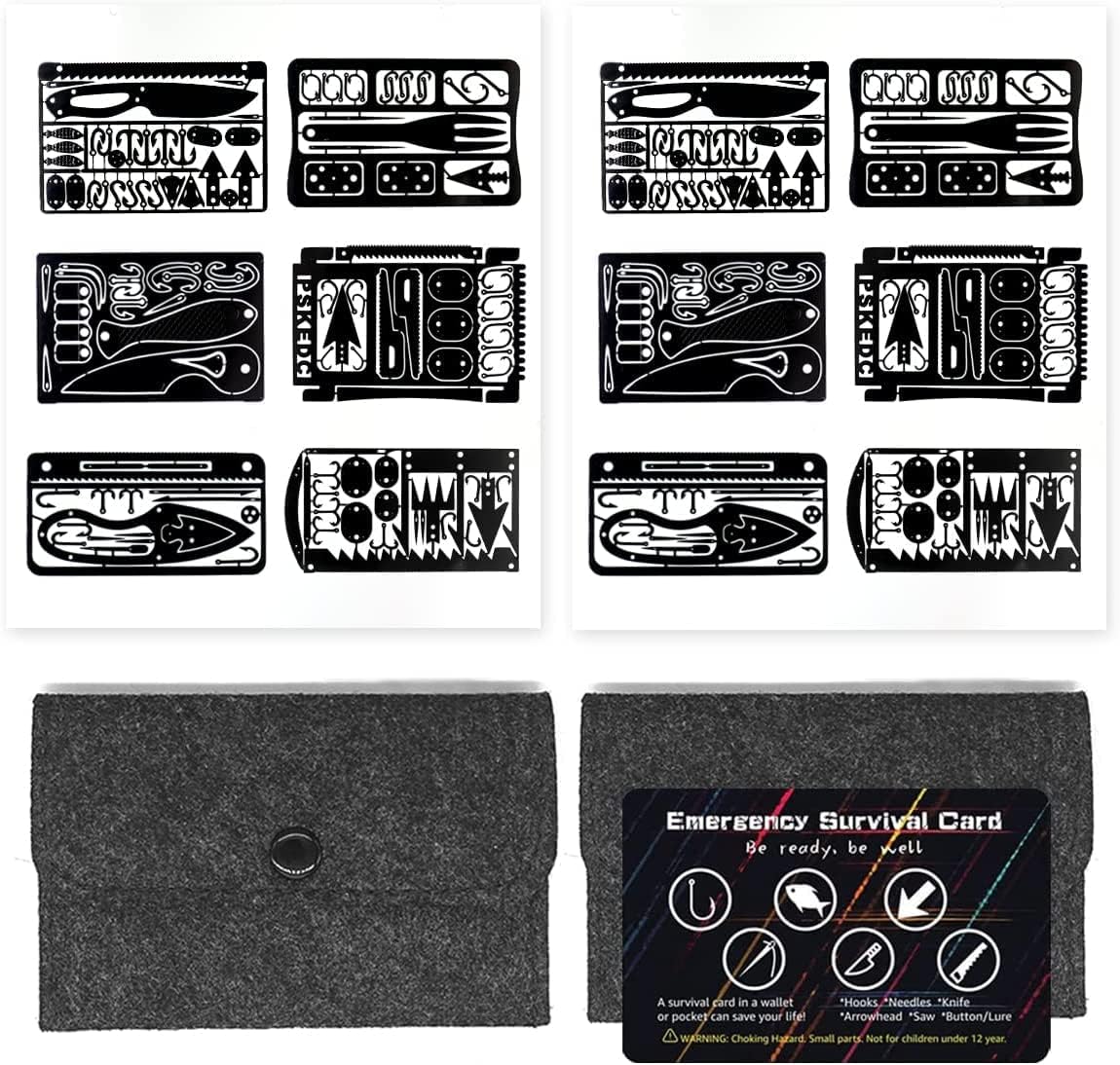 PSKOOK 12 Pcs Survival Multitool Card Emergency Camping Tool EDC Kit in Your Wallet Outdoor Hunting Fishing Hiking Gear