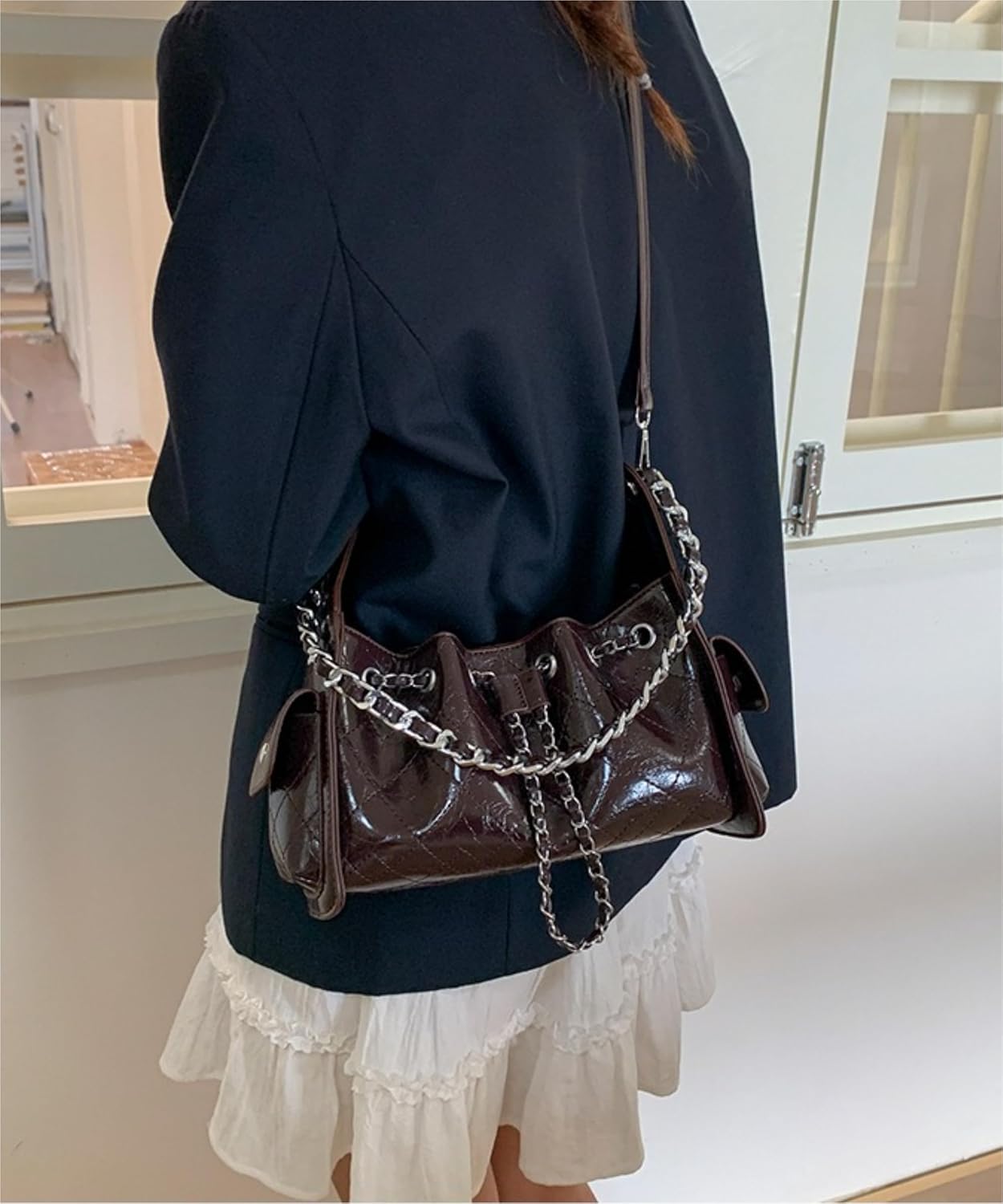 Y2k Chain Suede Shoulder Purse Vintage Crossbody Bag Women Trendy Handbags Fall Winter Casual Purse - Image 4