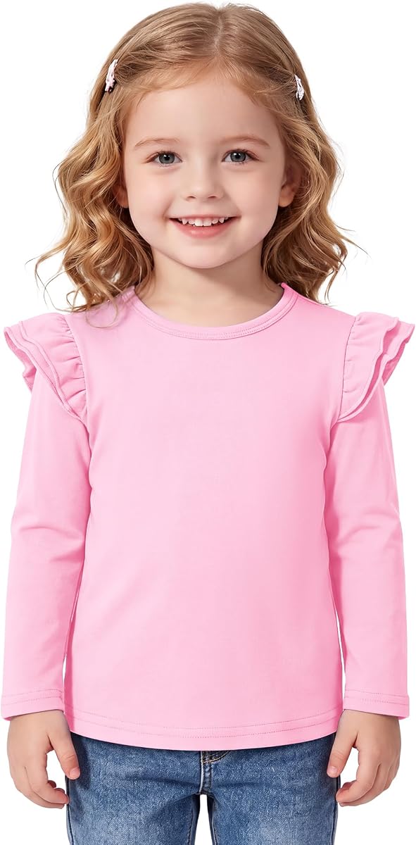 Toddler Girl Shirts Long Sleeve Ruffle Tops Cotton Blouse Tees