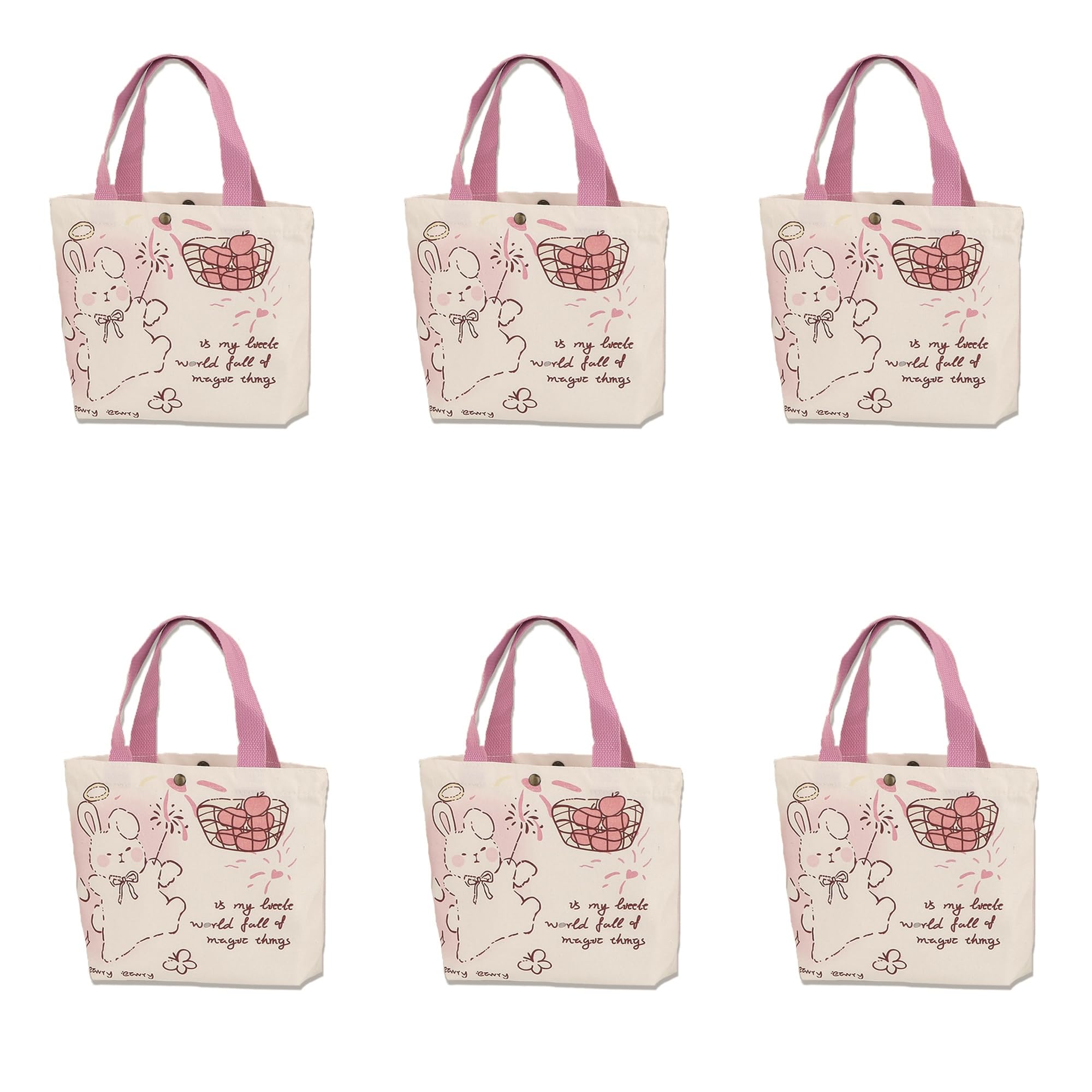 Lyosehy 6PCS Small Canvas Tote Bags Handbag Bags for Women Cute Mini Reusable Bags for Lunch Candy Theme Travel Shopping