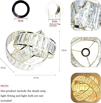 Crystal Ceiling Lampshade Polished Chrome Easy Fit W32xH22cm (Gold)