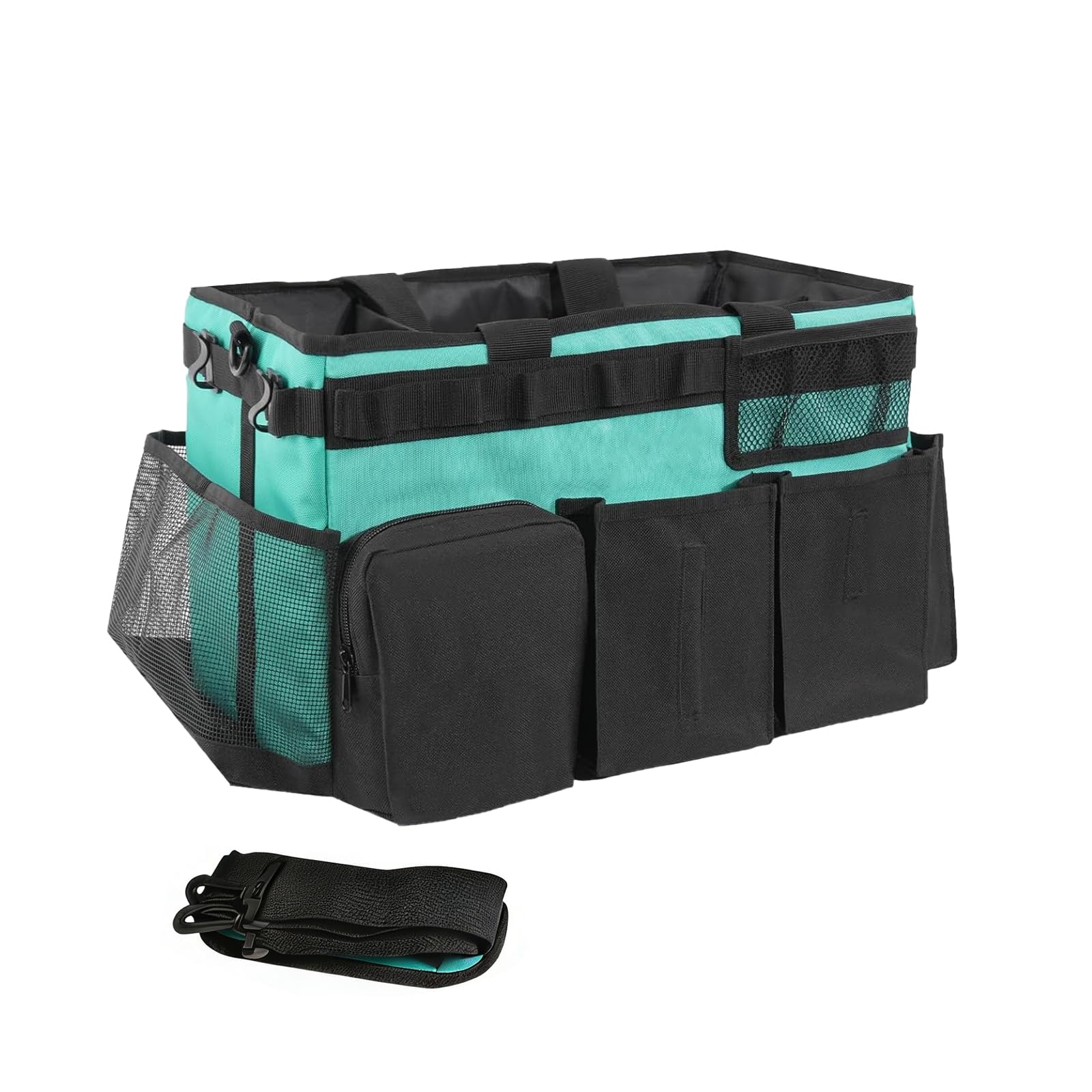 Reinigungs Organizer Tasche, 39*24*27 cm Reinigungs Caddy Organisator mit Griff und Verstellbarem Schultergurt Tragbare Reinigungstasche, Mehreren Taschen für Zuhause Auto Einkaufen Küche (Hellblau)