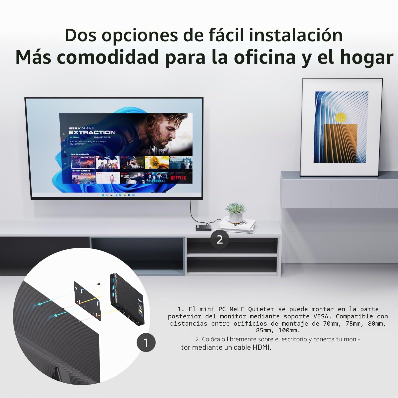MeLE Quieter3Q WiFi 6 Fanless Mini PC Winodows 11 Pro N5105 8GB 256GB Portable Computer Desktop 4K HDMI HDR Industrial PC Support Win10 NVMe M.2 SSD 2.4G 5.0G WiFi Gigabit Ethernet PXE VESA Mount