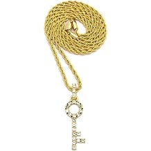 Rhinestone Filled Key Pendant Chain Necklace for Men Hip Hop Style | Rhinestone pendant necklace on 18" Gold tone Rope Chain.