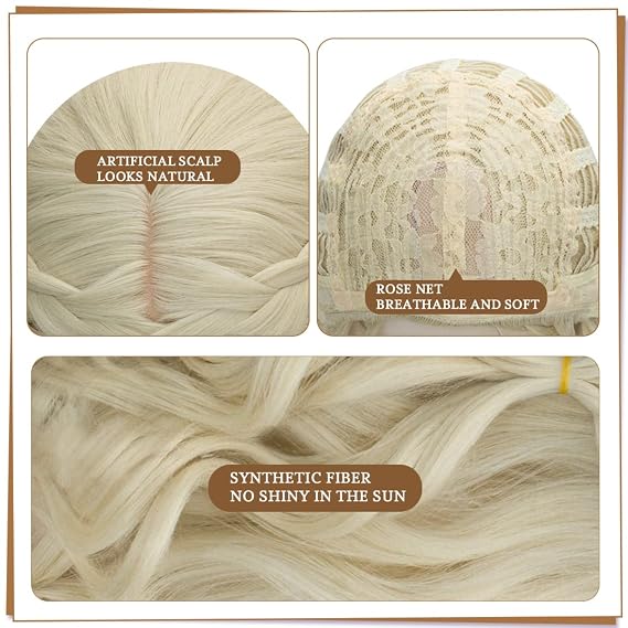 Probeauty Long Blonde Braid Wig Women Halloween Costume Cosplay Wig Cap ( Curly Braid B)