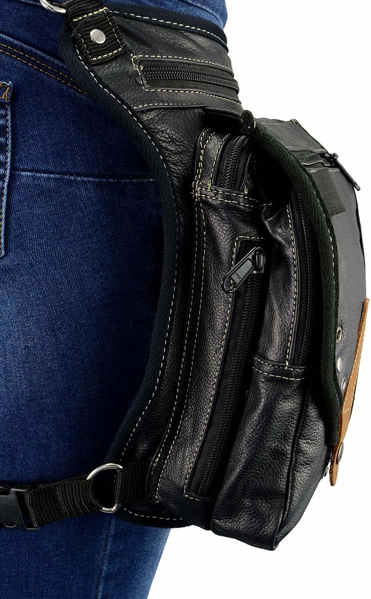 Milwaukee Leather MP8899 Black Conceal and Carry Leather Thigh Bag with Waist Belt - One Size