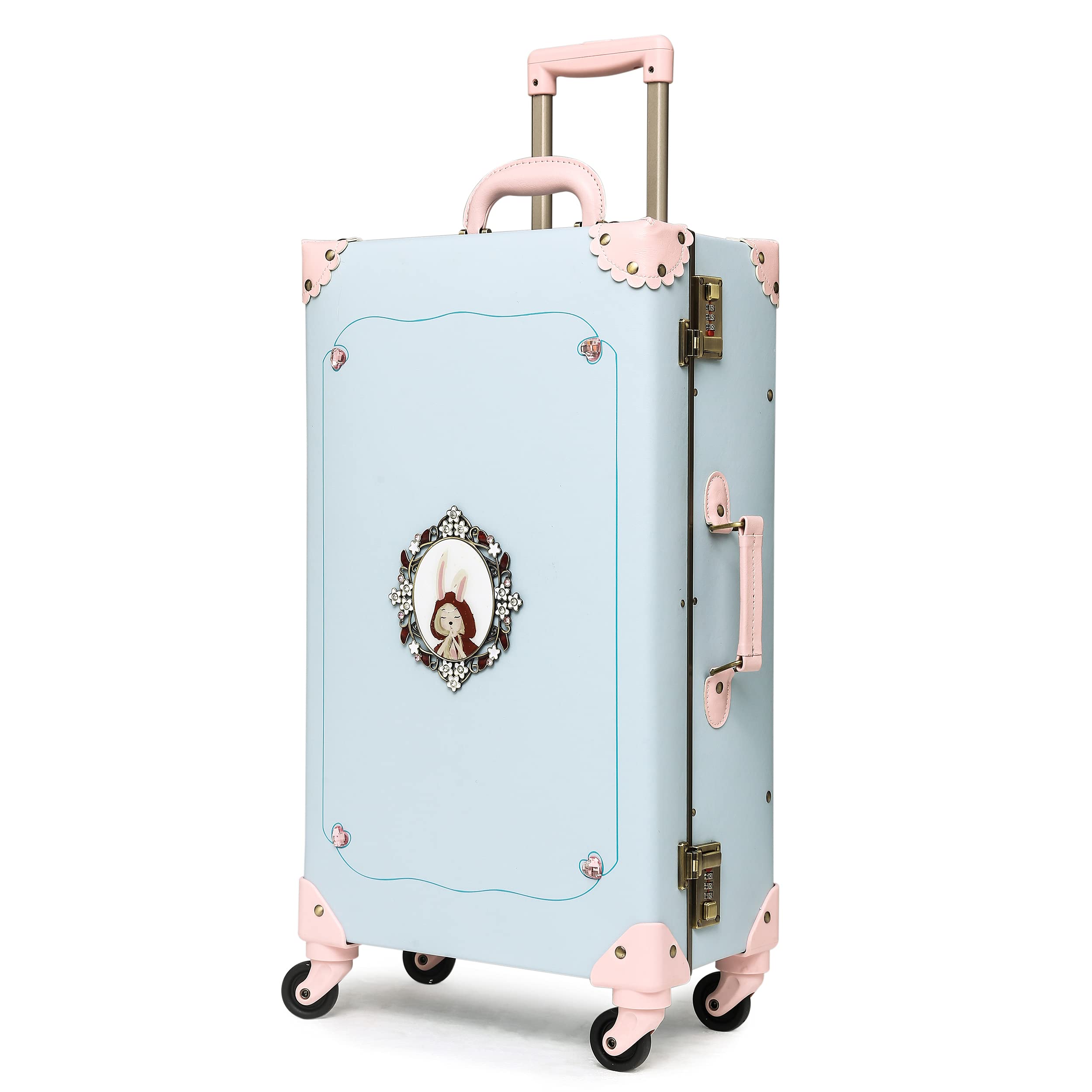 Buy Vintage Trunk Luggage Suitcase with Wheels Cute Trolley Retro