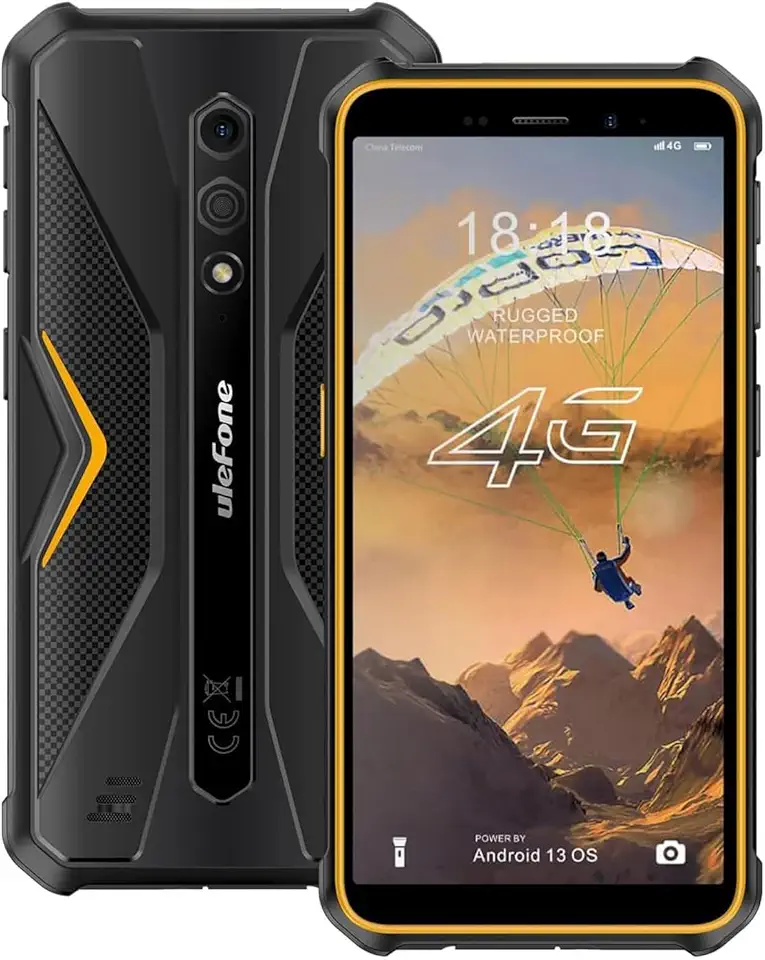 Ulefone Armor X12 Móvil Resistente 2024 Android 13 Go, Teléfono Movil 5,45" HD, 6GB+32GB(256GB SD) Smartphone Robusto, 4860mAh Batería, 13MP+8MP Cámara, IP68/IP69K Doble 4G/NFC/GPS/OTG/Naranja