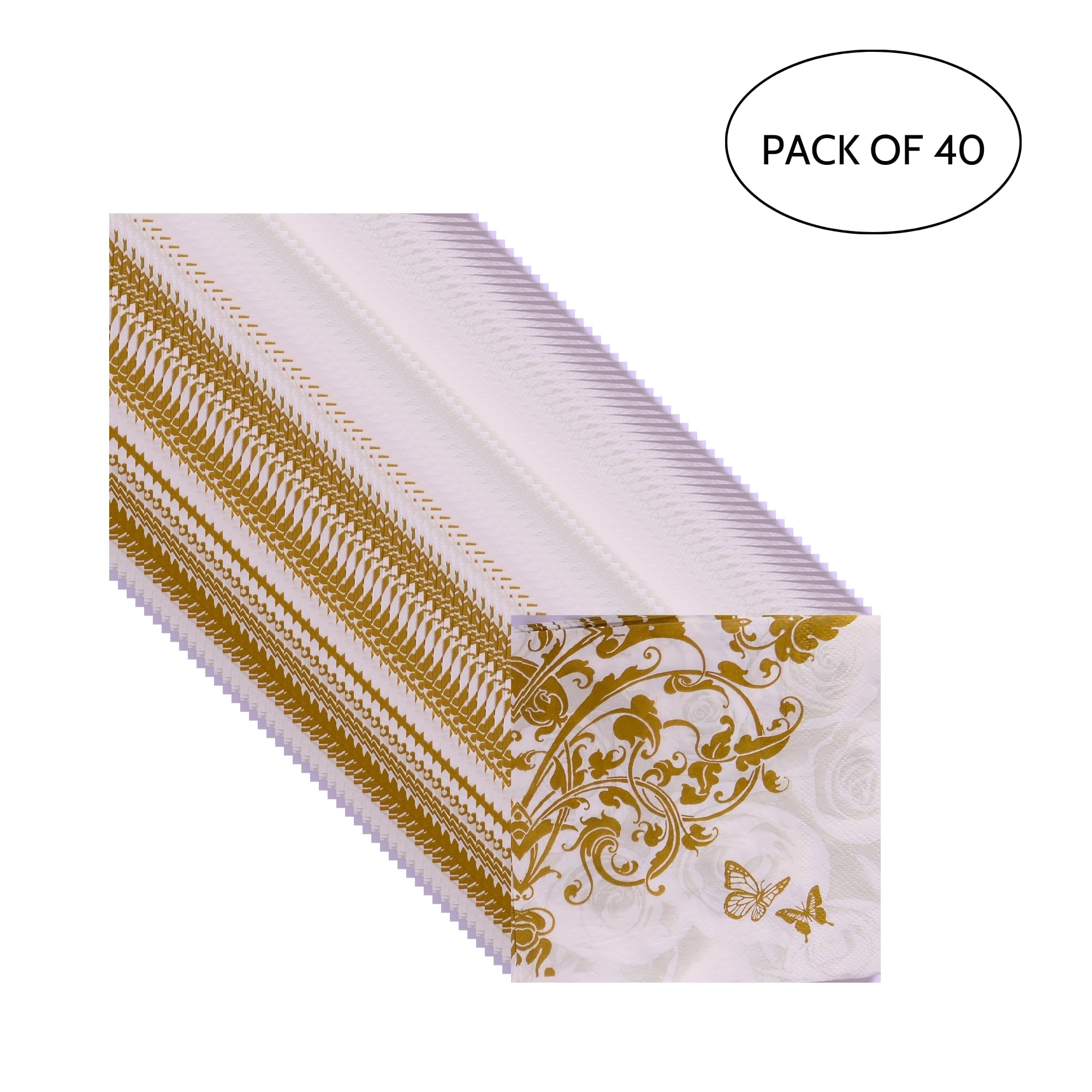 Party Anthem Gold Vintage Floral Butterfly Paper Napkins (Pack of 40) - Elegant Disposable Napkins for Weddings, Parties, and Occasions - 2-Ply, 16.5 cm Folded Size 1