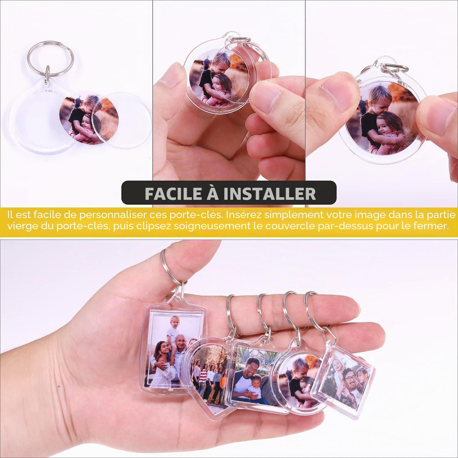 Lot de 40 cadres photo vierges en acrylique transparent avec cadre photo, rectangulaire, en forme de cœur, rond, carré et losange