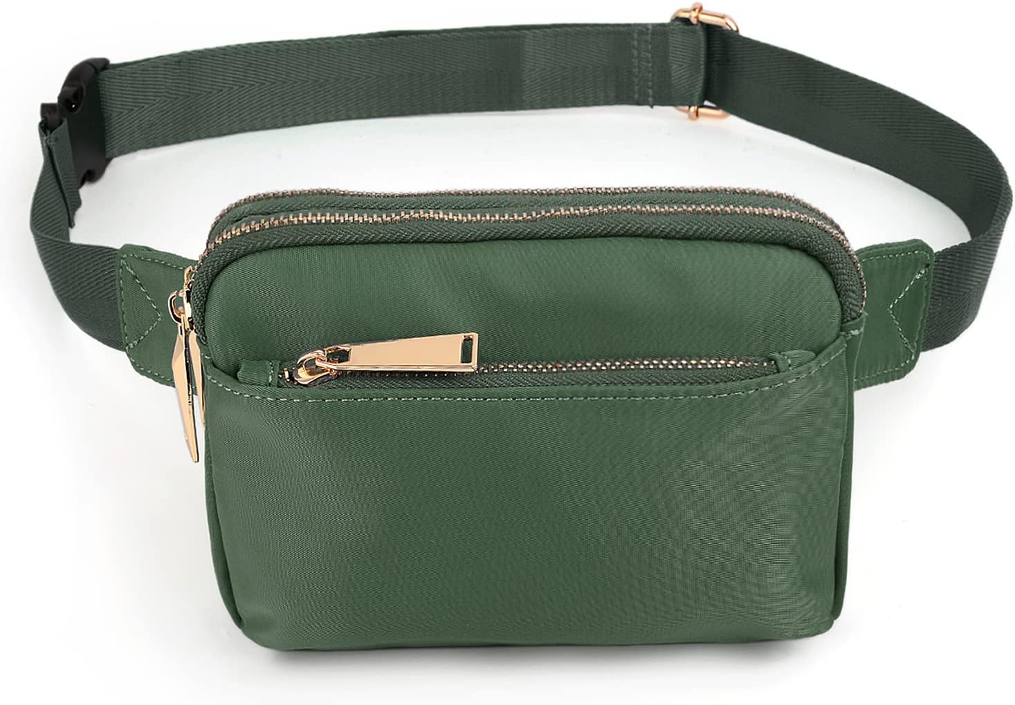 Bumbags for Ladies Sports Travel Fanny Pack Women Men Fashion Waist Packs Mother Mum Fits Mobile Phone Golden Zippers Waterproof Nylon by UTO Green - Image 5