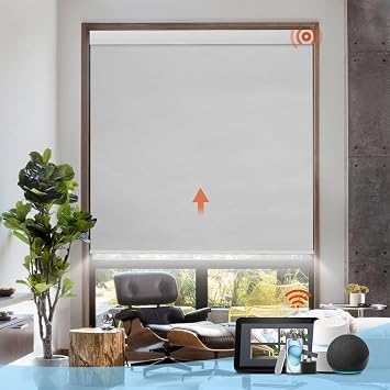 DENFOON Motorized Blinds with Remote,Thermal Electric Blindswith Cover,Customizable Automatic Roller Shades, Blackout Remote Control Blinds for Windows Upgrade to smart Blinds, White