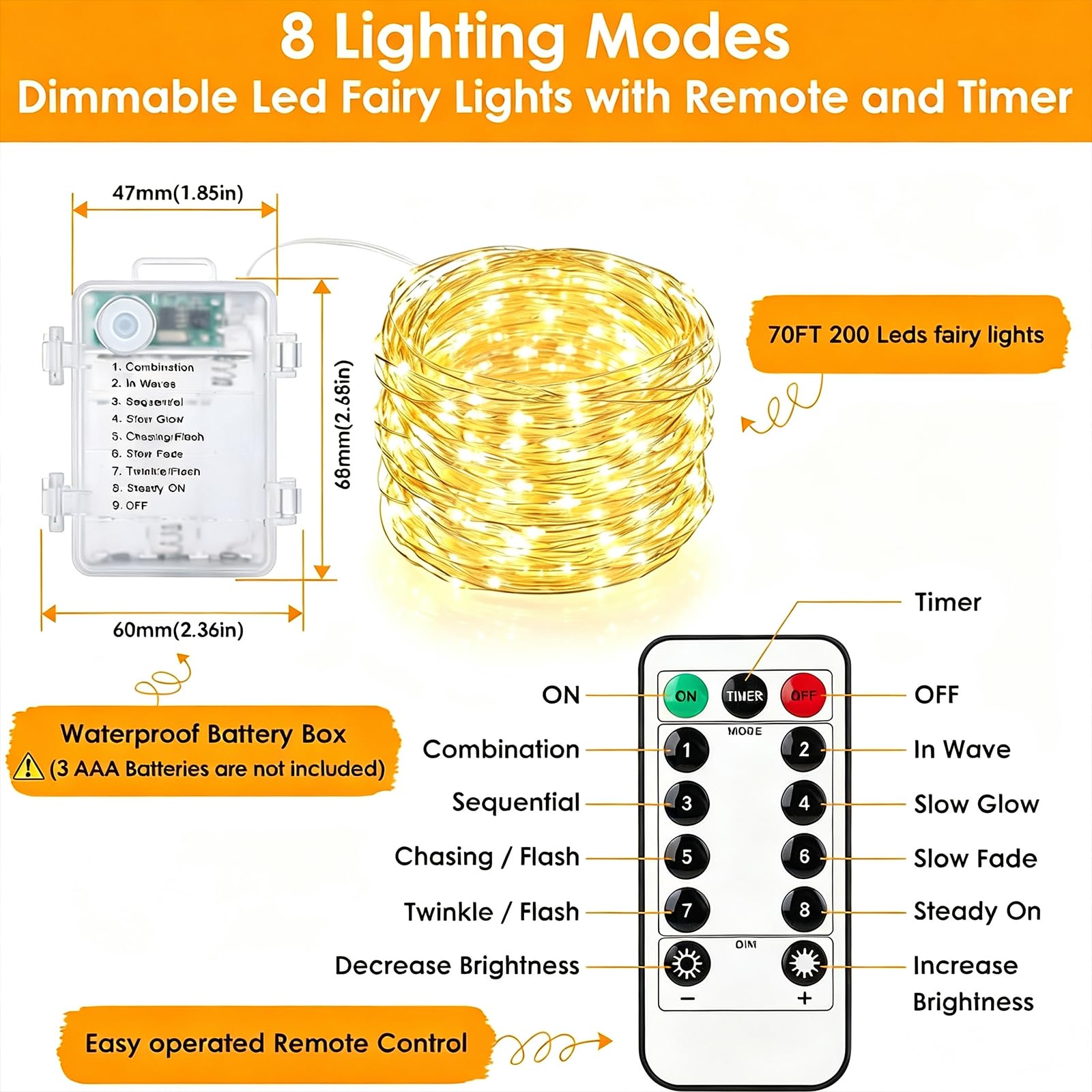Paquete de 4 guirnaldas de luces LED de 280 pies con 800 luces LED que funcionan con pilas con control remoto y temporizador, cadena de luces de Navidad impermeables para interiores y exteriores