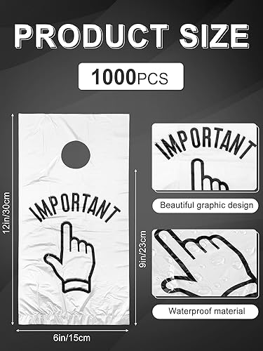 Miniatura 2 de Colarr 1000 bolsas para colgar puertas con agujero recortado de 6 x 12 pulgadas, bolsas de plástico transparente de polietileno para pomo de puerta,