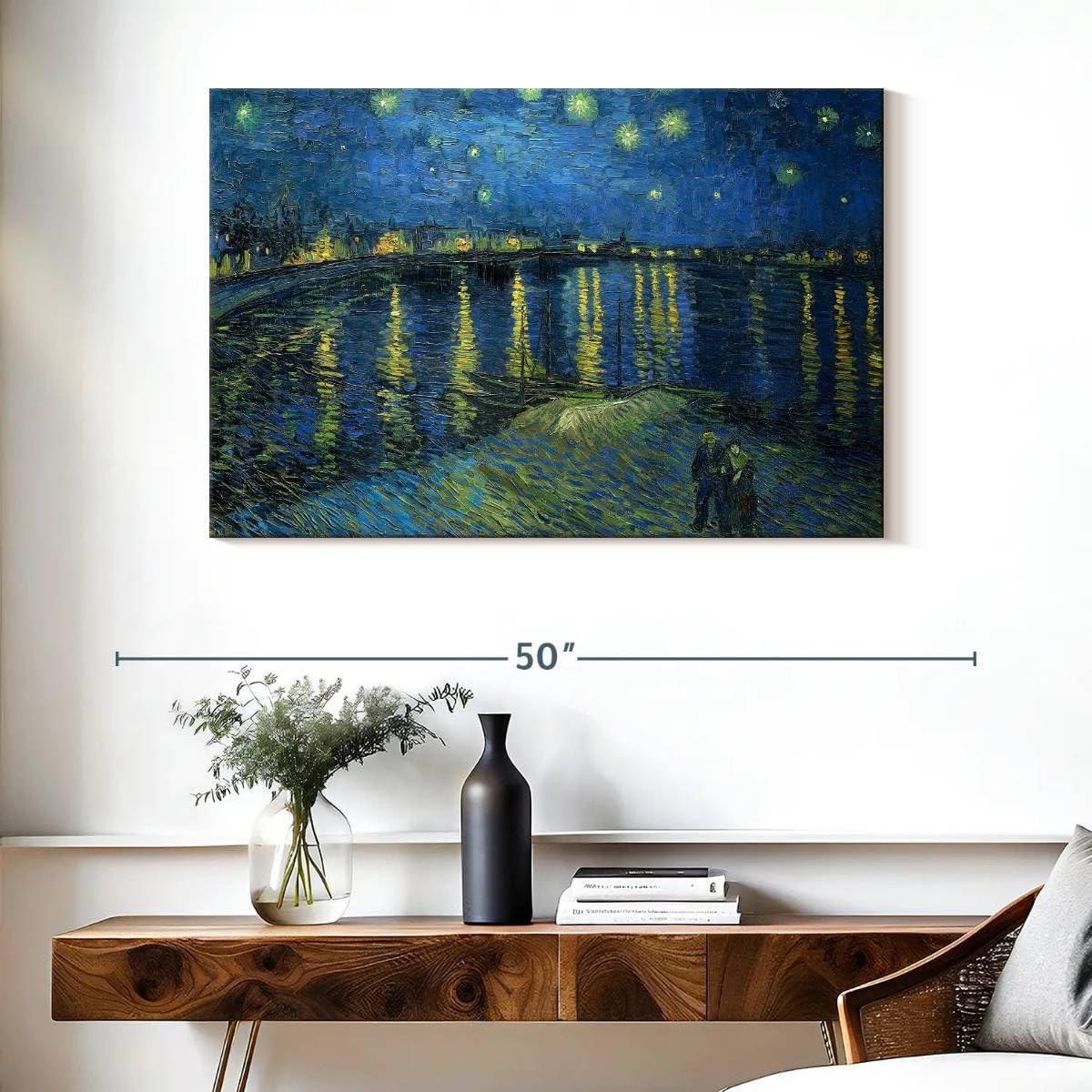 ElephantStock - The Starry Night Over The Rhone Wall Art - Horizontal Canvas Wall Art - Living Room Wall Decor - Painting Night Sky Canvas Art - Gray And Blue Decor by Vincent Van Gogh - 39" x 26"