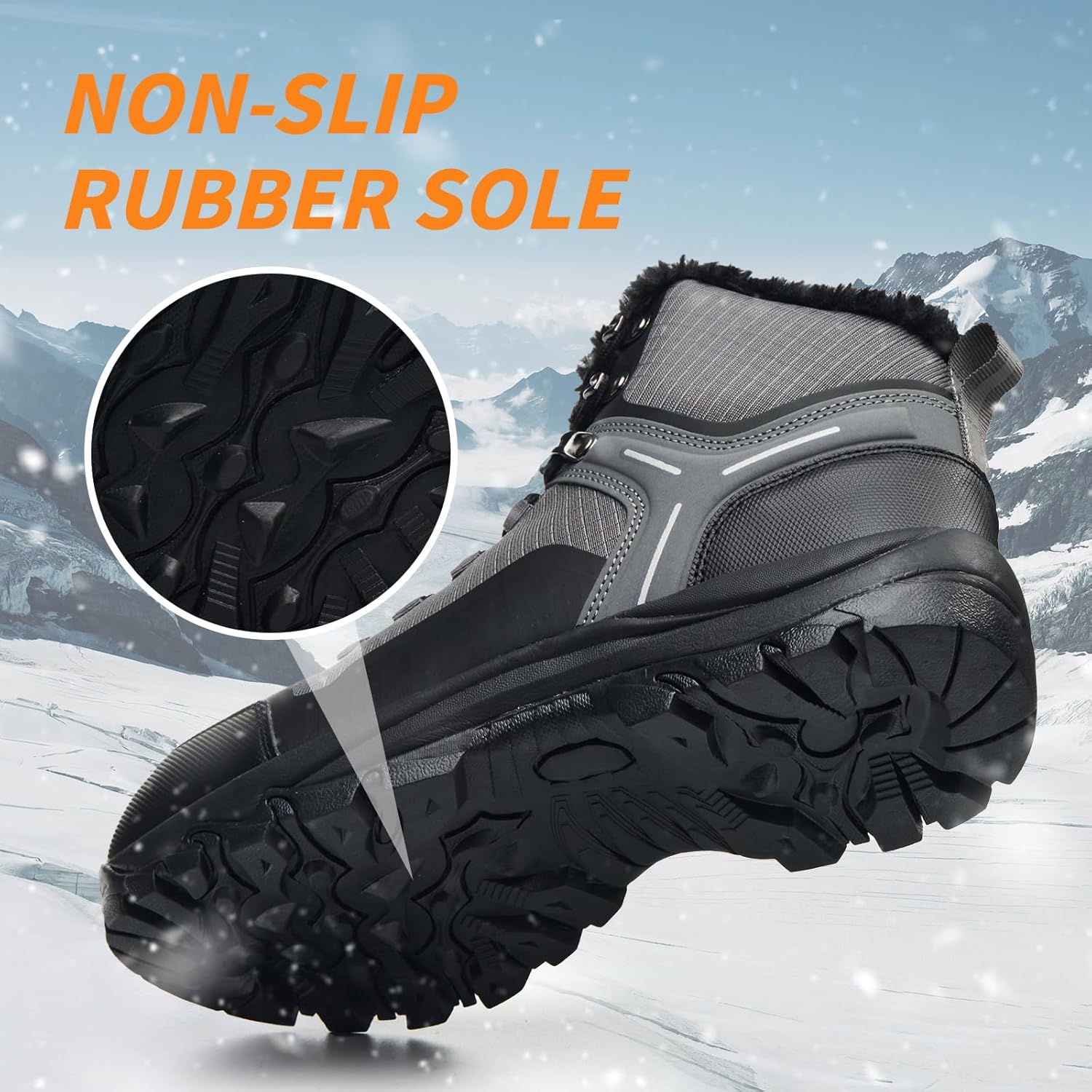 Men's Waterproof Snow Boots Insulated Winter Boots with Non Slip Rubber Sole FurLined Warmth for Hiking Shoveling Work And Daily Commute - Image 5
