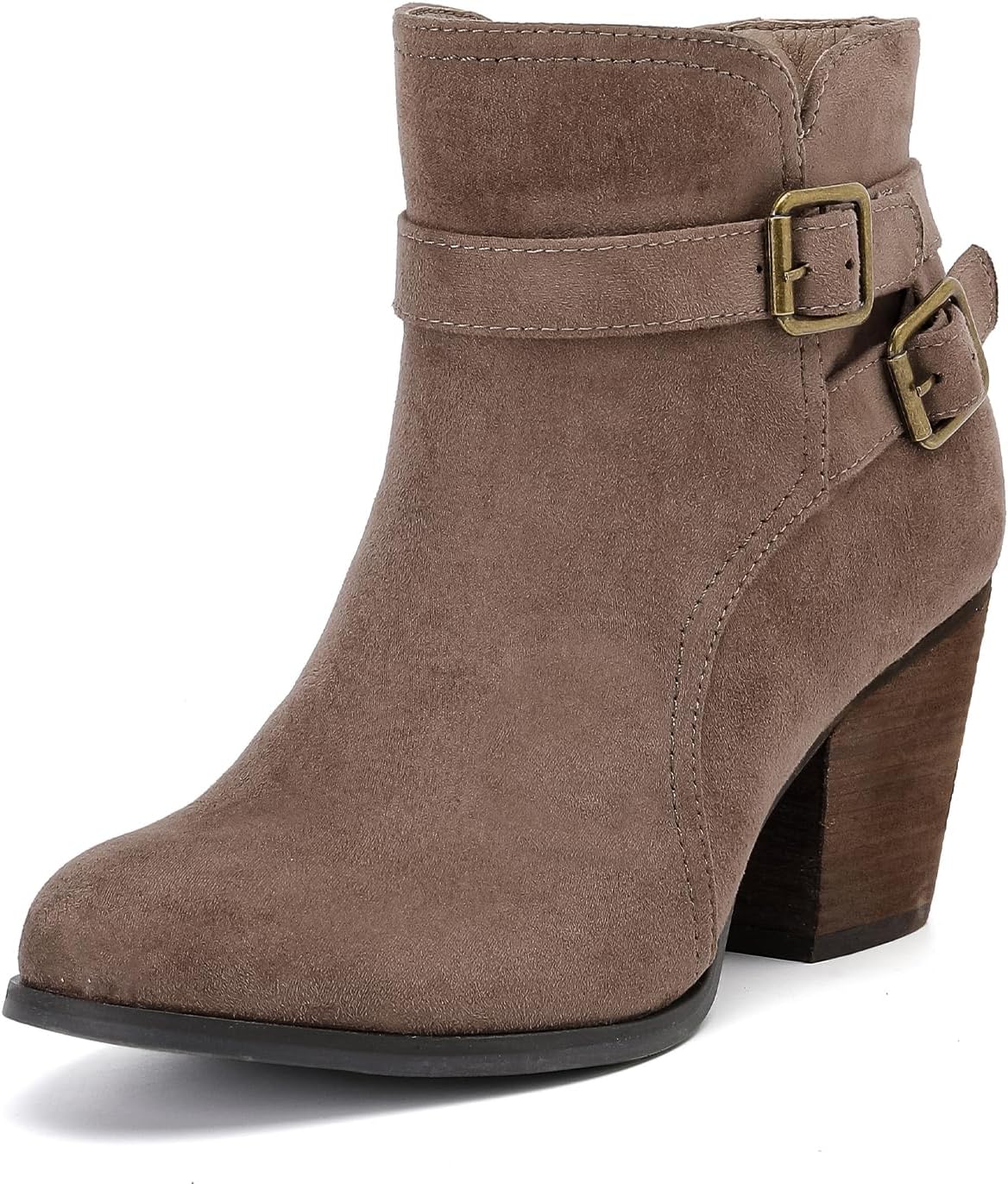Luoika Women's Wide Width Ankle Boots - Black Brown Short Boots Block Low Heel Side Zipper Booties.