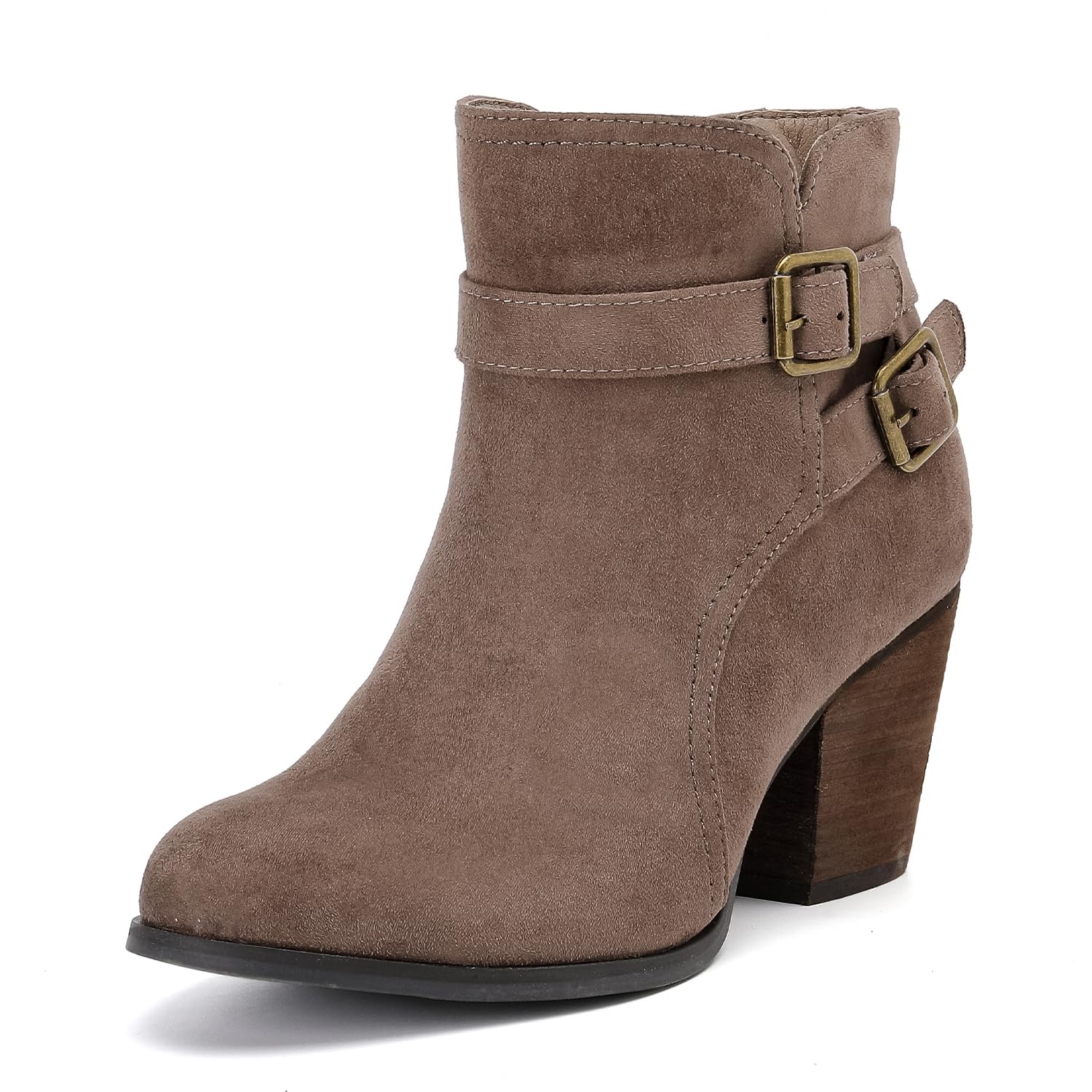 Luoika Womens Wide Width Ankle Boots - Black Brown Short Boots Block Low Heel Side Zipper Booties