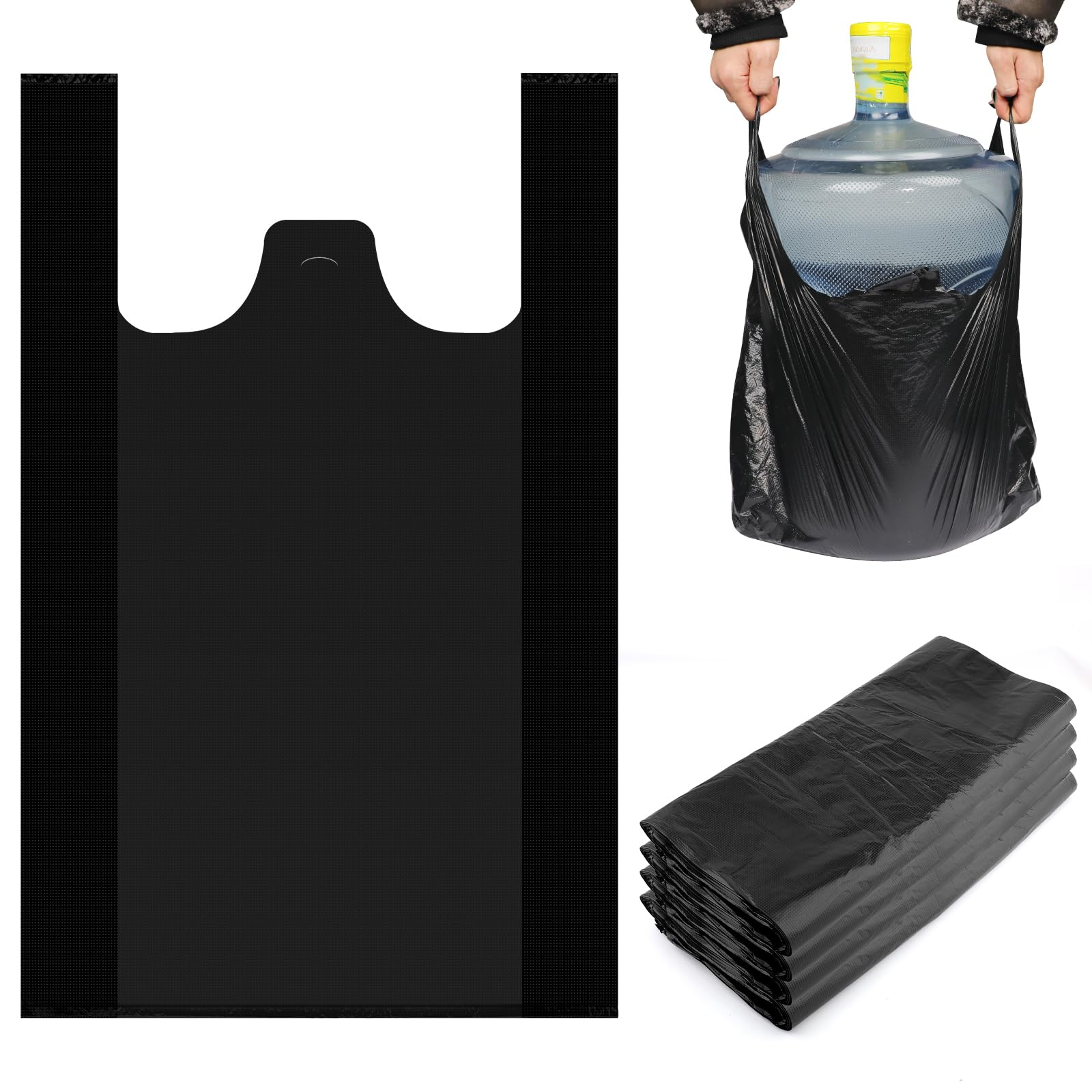 Sopoloray 100Pcs 20" X 12" Plastic T Shirt Bags with Handles,25 MIC Black Grocery Bag,Disposable Plastic Bags for Shopping Restaurant Retail Grocery