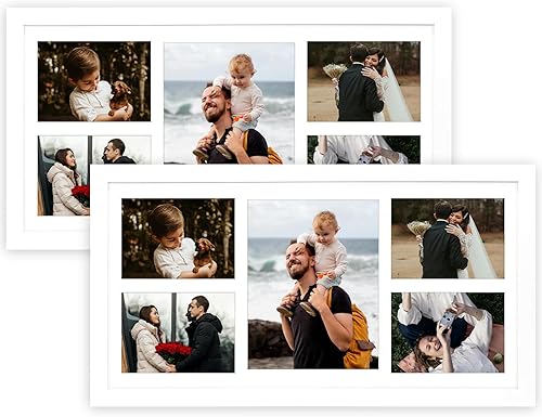 Vista 56 de Golden State Art, Juego de 2 portarretratos de madera blanca de 12 x 17 pulgadas, paspartú blanco para fotos de 8 x 10 y 5 x 7 pulgadas, vidrio