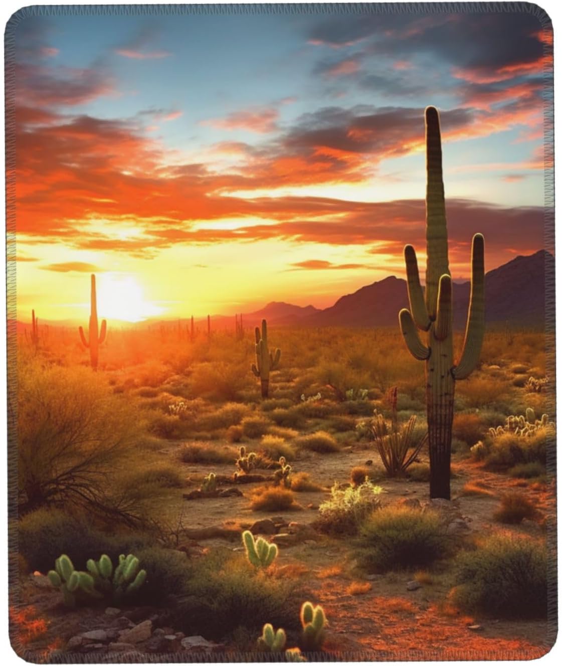 Mouse Pad with Stitched Edge Waterproof Computer Mousepad with Non-Slip Rubber Base Cactus Desert Sunset Mouse Pad Laptop Desk Pad Washable Gaming Mouse Mat for Laptop Office Home 7.9 x 9.5 in