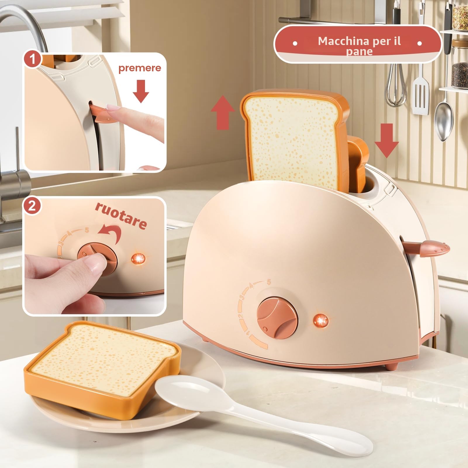 Set elettrodomestico da cucina bimbi con accessori e macchina del caffe, cucina giocattolo per bambini giochi educativi, regalo perfetto per bambina e bambino 2 3 4 5 6 anni