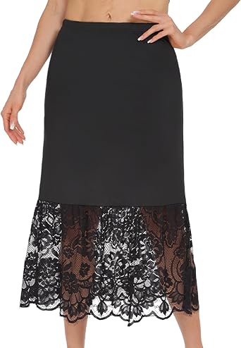 MANCYFIT Half Slips for Under Dresses Extender Slip Skirt for Women Lace Trim Long Underskirt 22 28 32 Inches