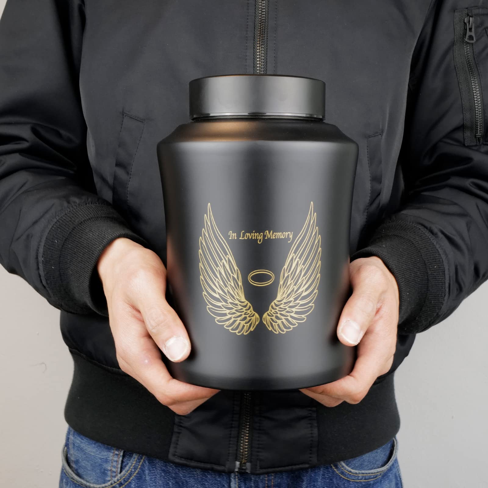 Up to 160 lbs Large Cremation Urns for Adult Human Ashes Angel Wings in Loving Memory Decorative Funeral Burial Urn for Male Female Ashes with Velvet Bag(Black) - Image 2