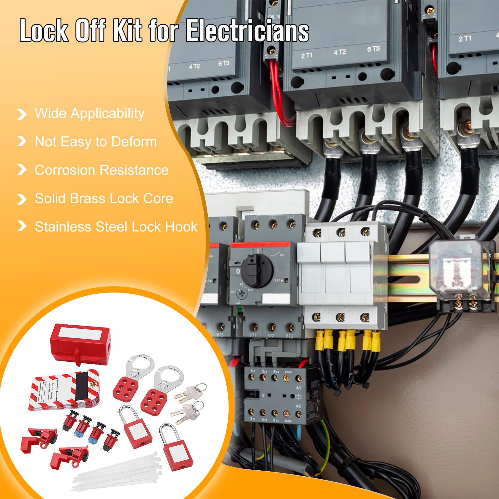 Kit di blocco per elettricisti, kit di blocco interruttore elettrico, set di blocco con morsetto, lucchetto di blocco di sicurezza per industriali, energia elettrica