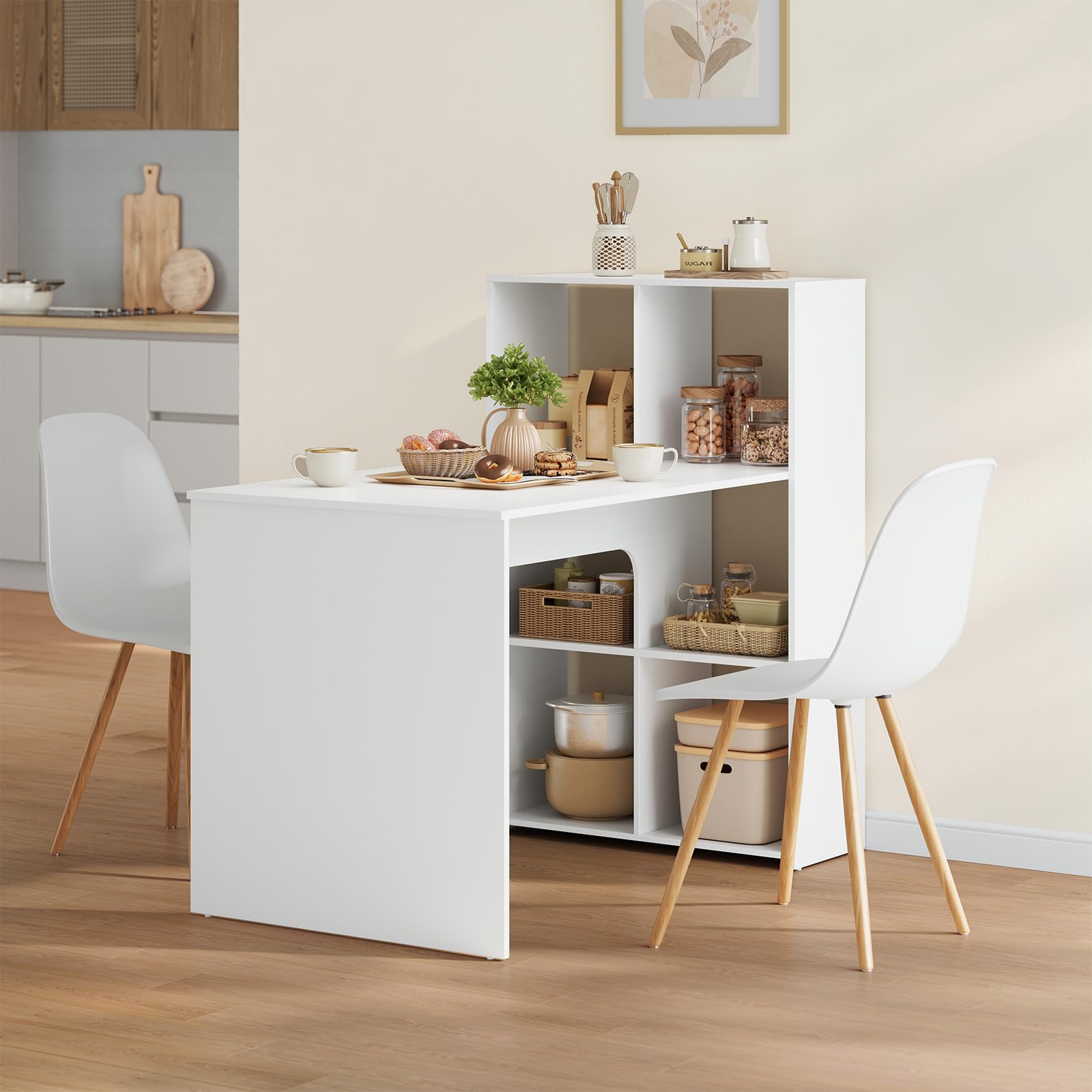 eSituro Escritorio Oficina con Estanterías 120x63x111 cm, 6 Estantes Almacenamiento Estable, Mesa PC para Estudio Dormitorio, Blanco