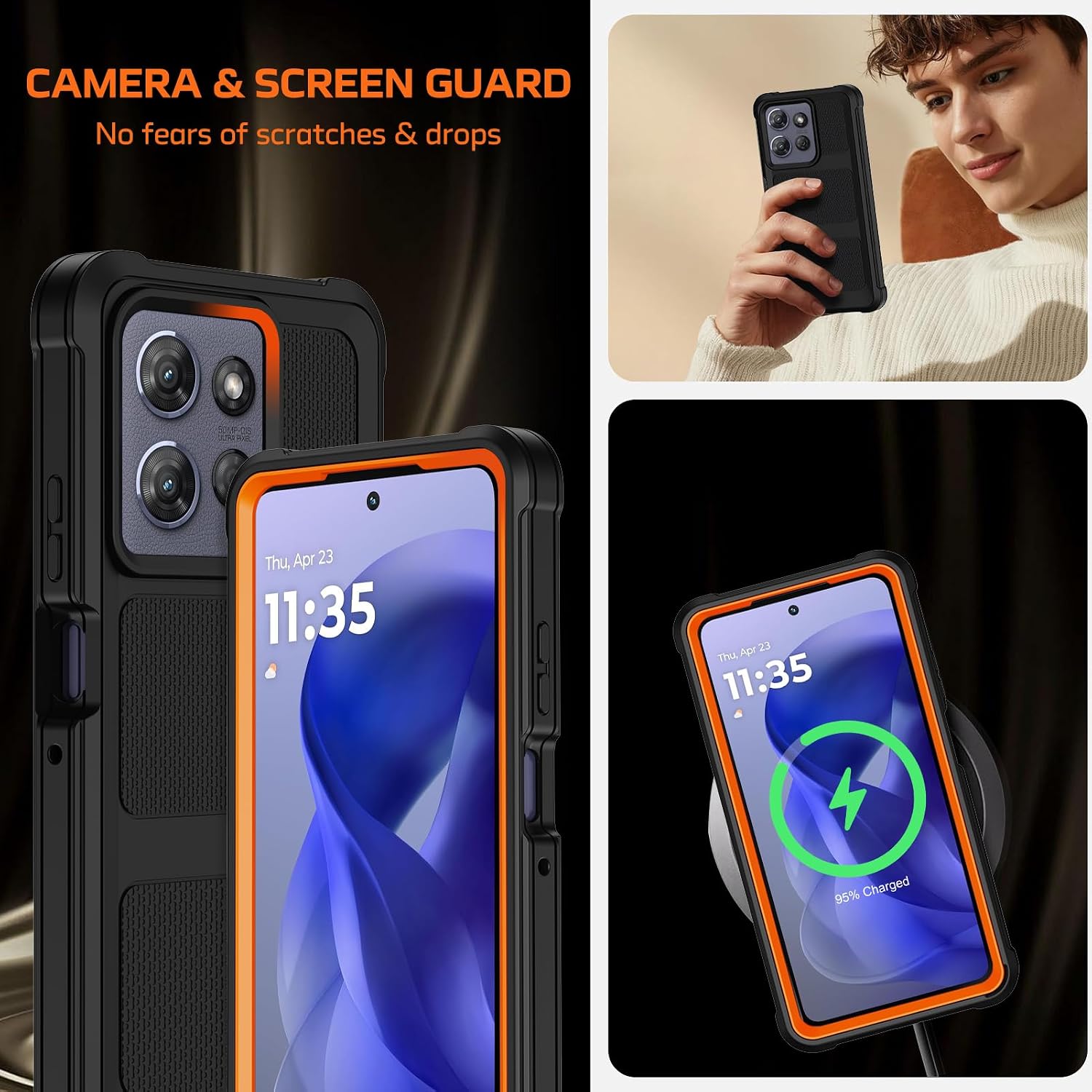 for Moto G Power 2026 Case with Belt Clip Holster,Anti-Drop Rugged (Orange